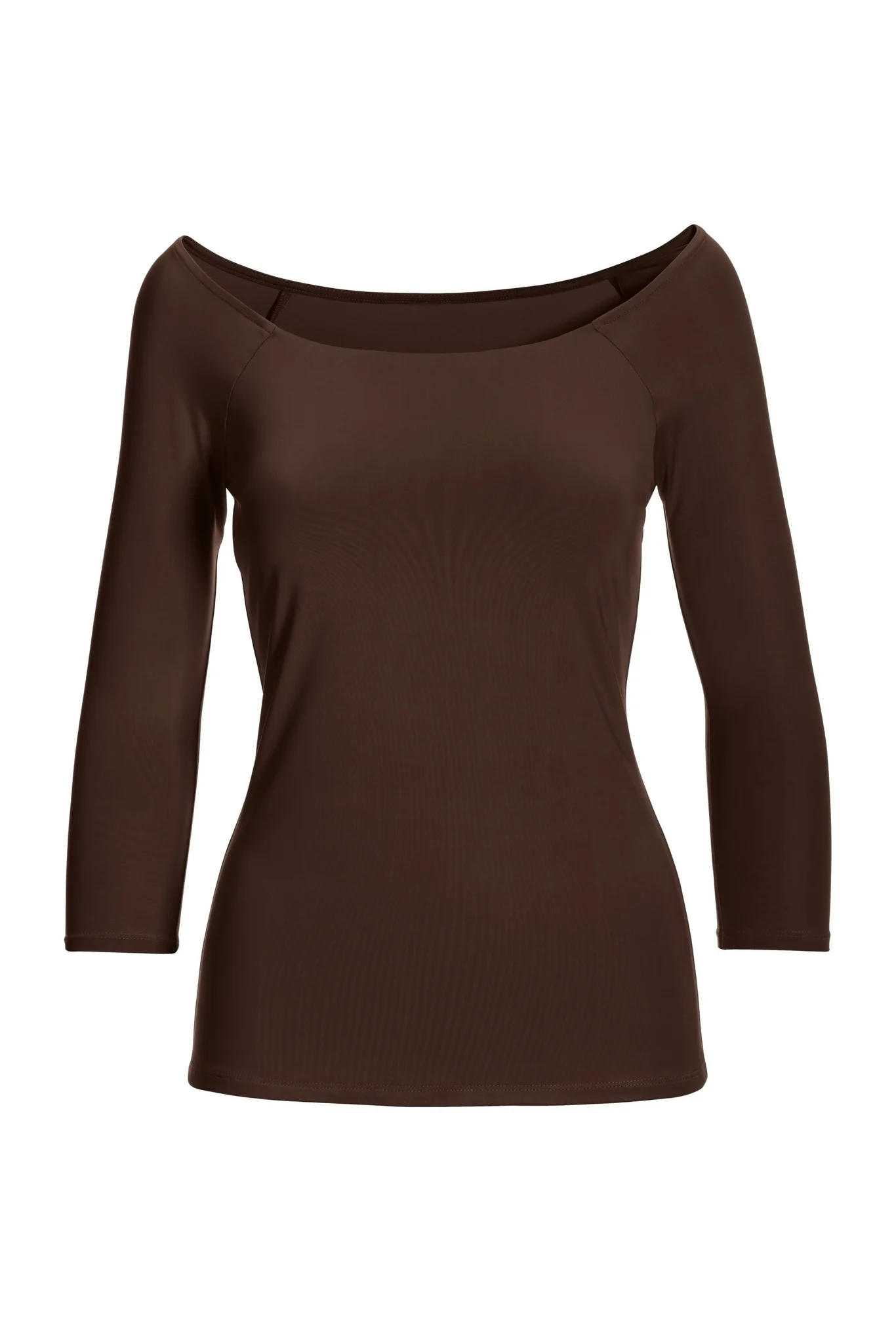 Boat Neck Three Quarter Sleeve Sculpting Top Coffee Bean - Mycitystee