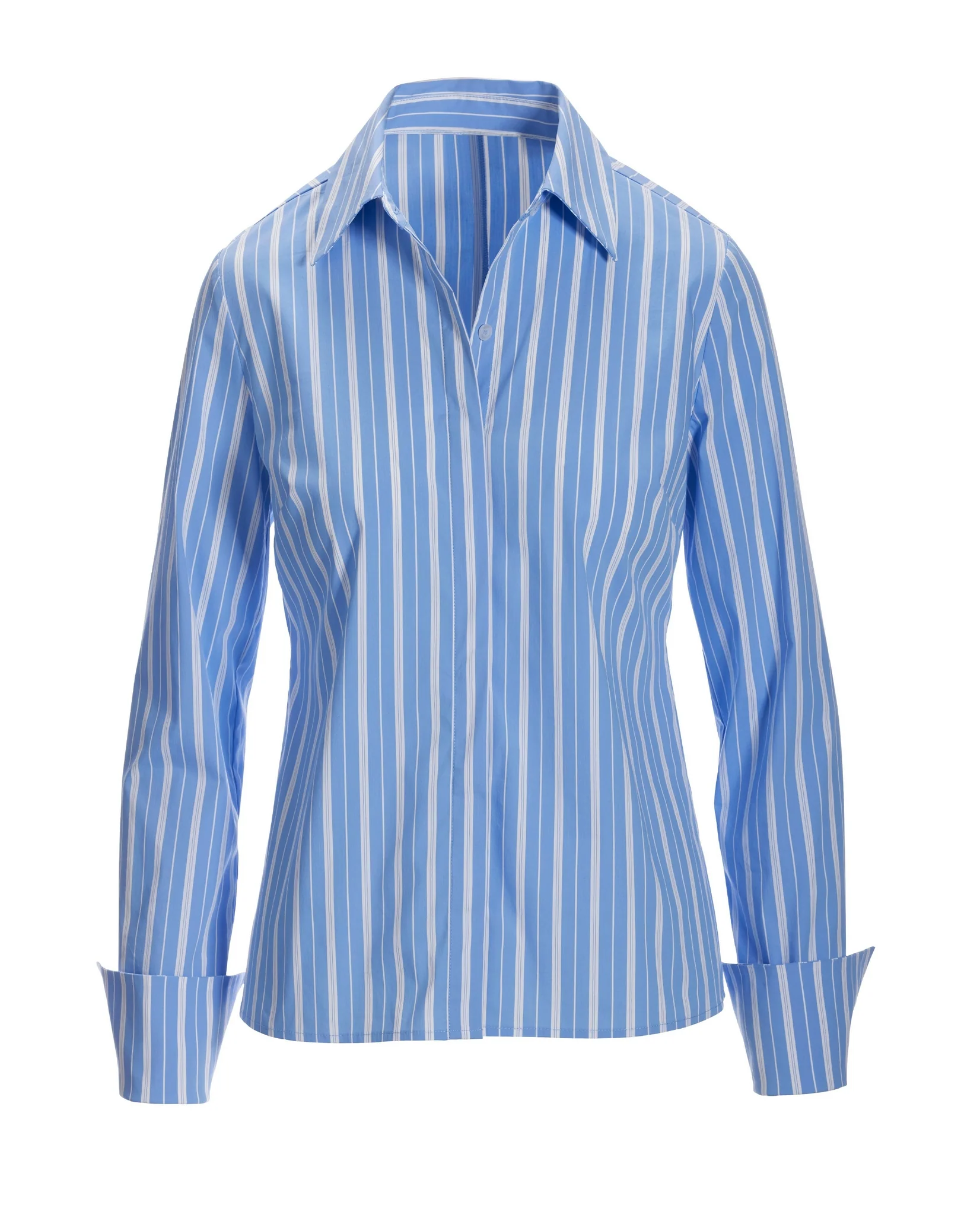Essential Stripe Sophia Button Up Poplin Shirt Blue White - Mycitystee