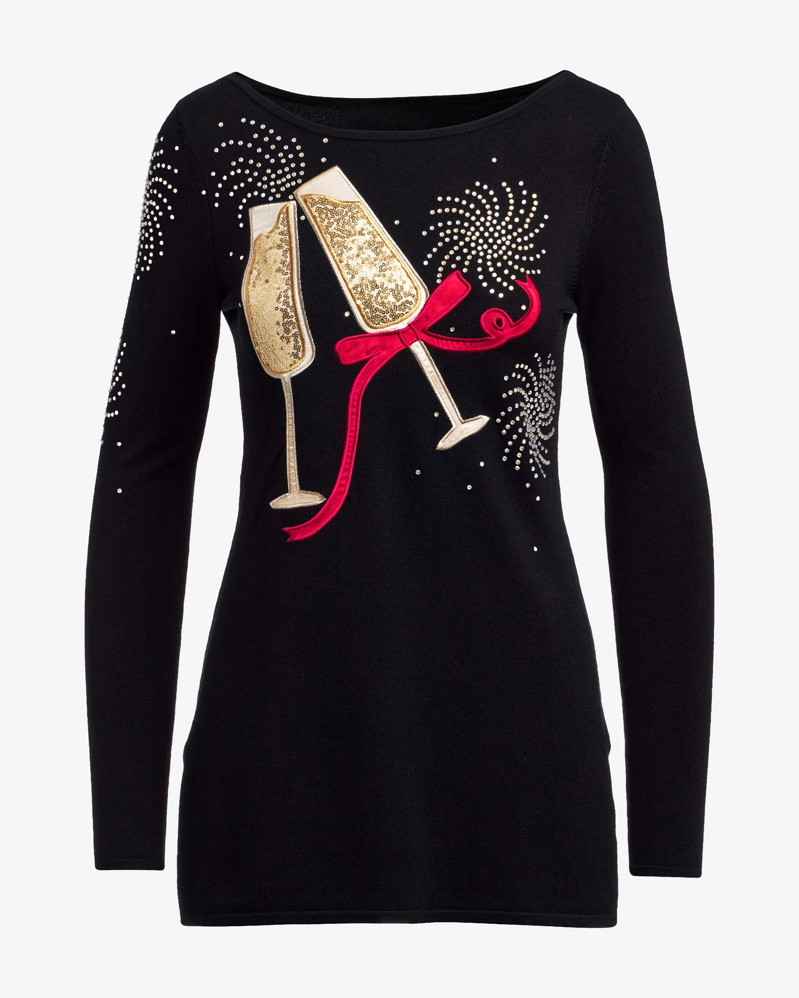 Champagne Glass Sweater Black Multi - Mycitystee