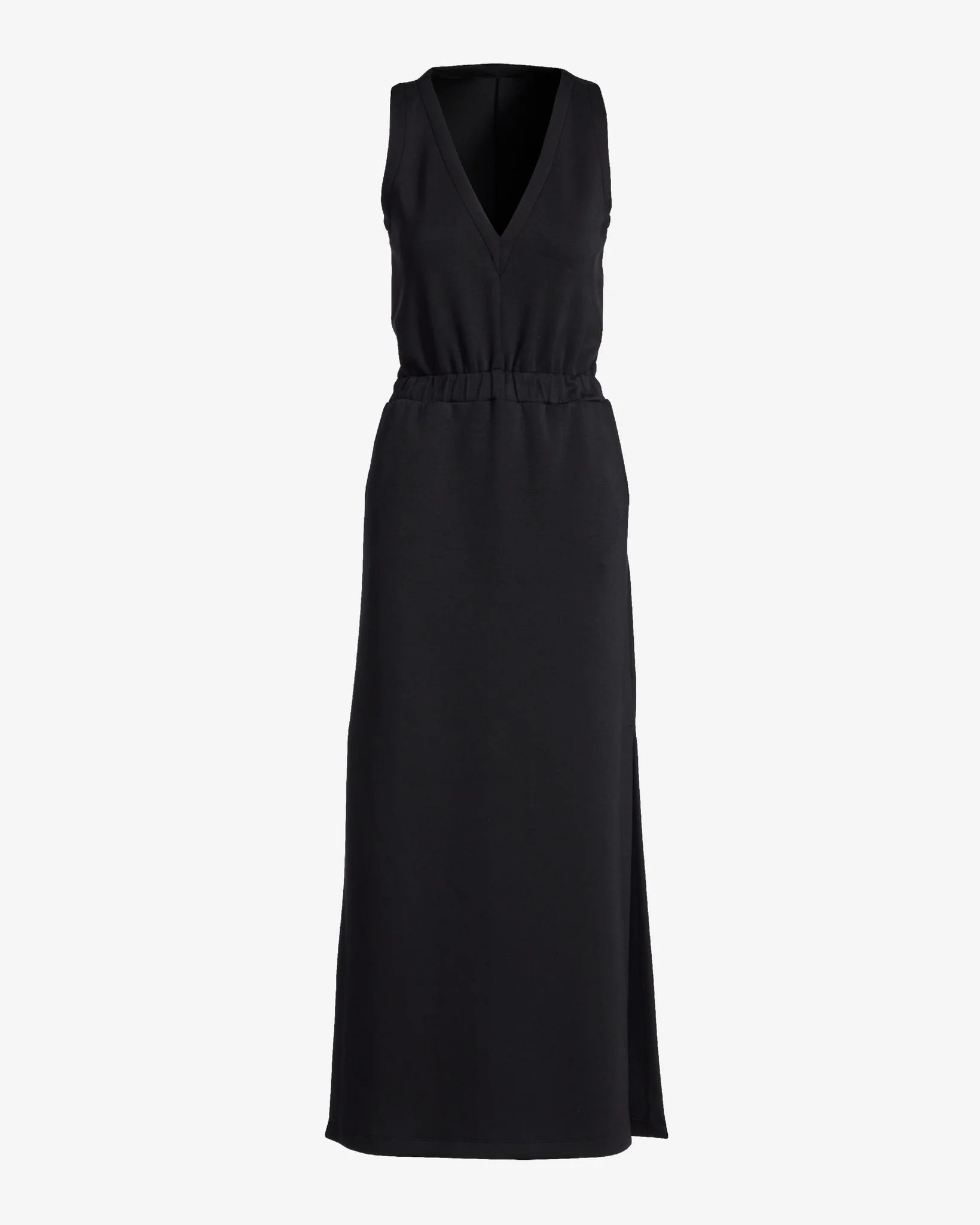 Luxe Lounge V-Neck Blouson Maxi Dress Black - Mycitystee