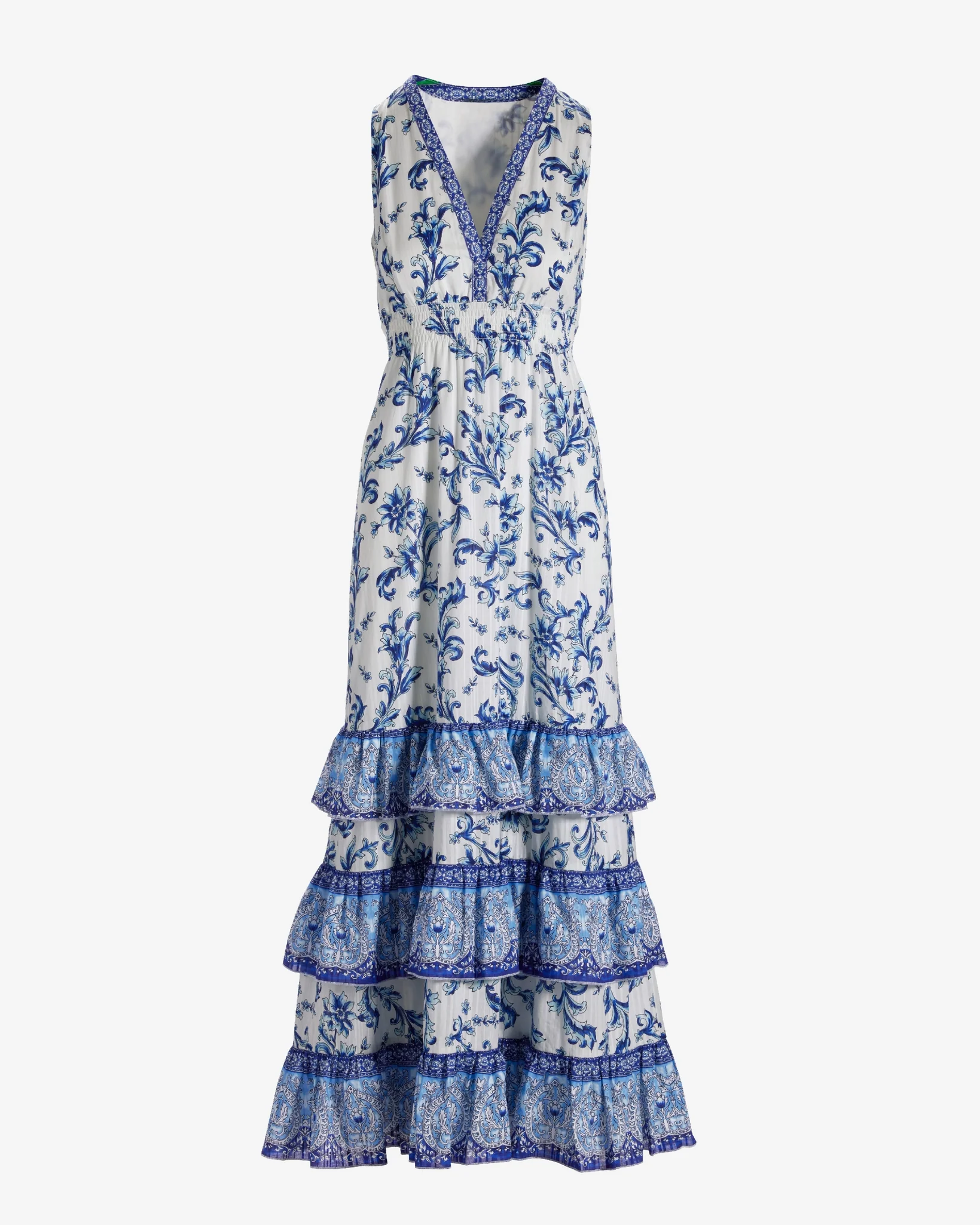 Antique Scrolls Border Print Tiered Maxi Dress Antique Scrolls - Mycitystee