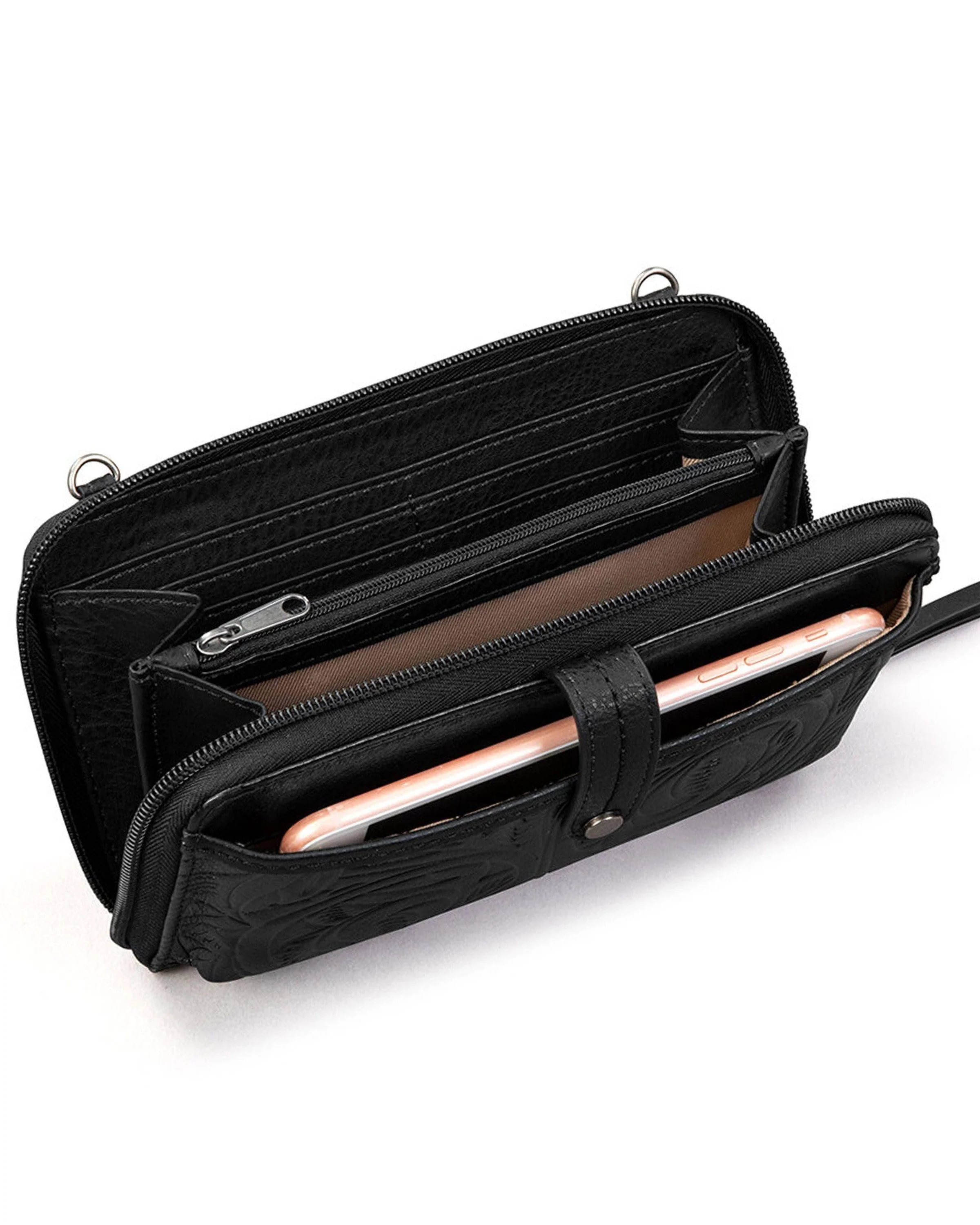 Iris Smartphone Wallet - Leather - Black Leaf Embossed - Mycitystee