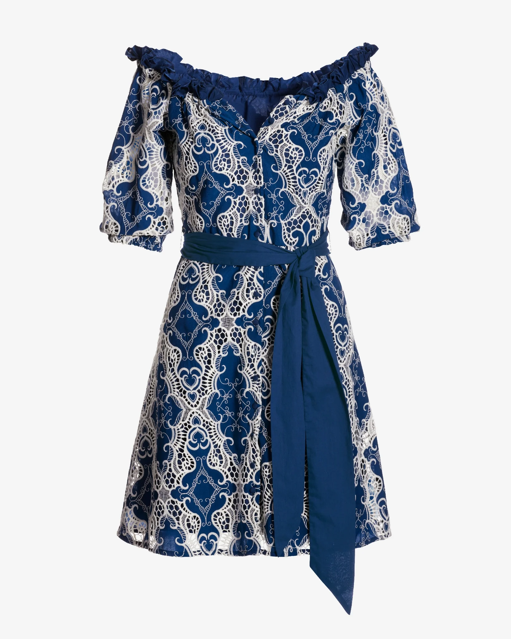 Two Tone Eyelet A Line Dress Navy/White - Mycitystee