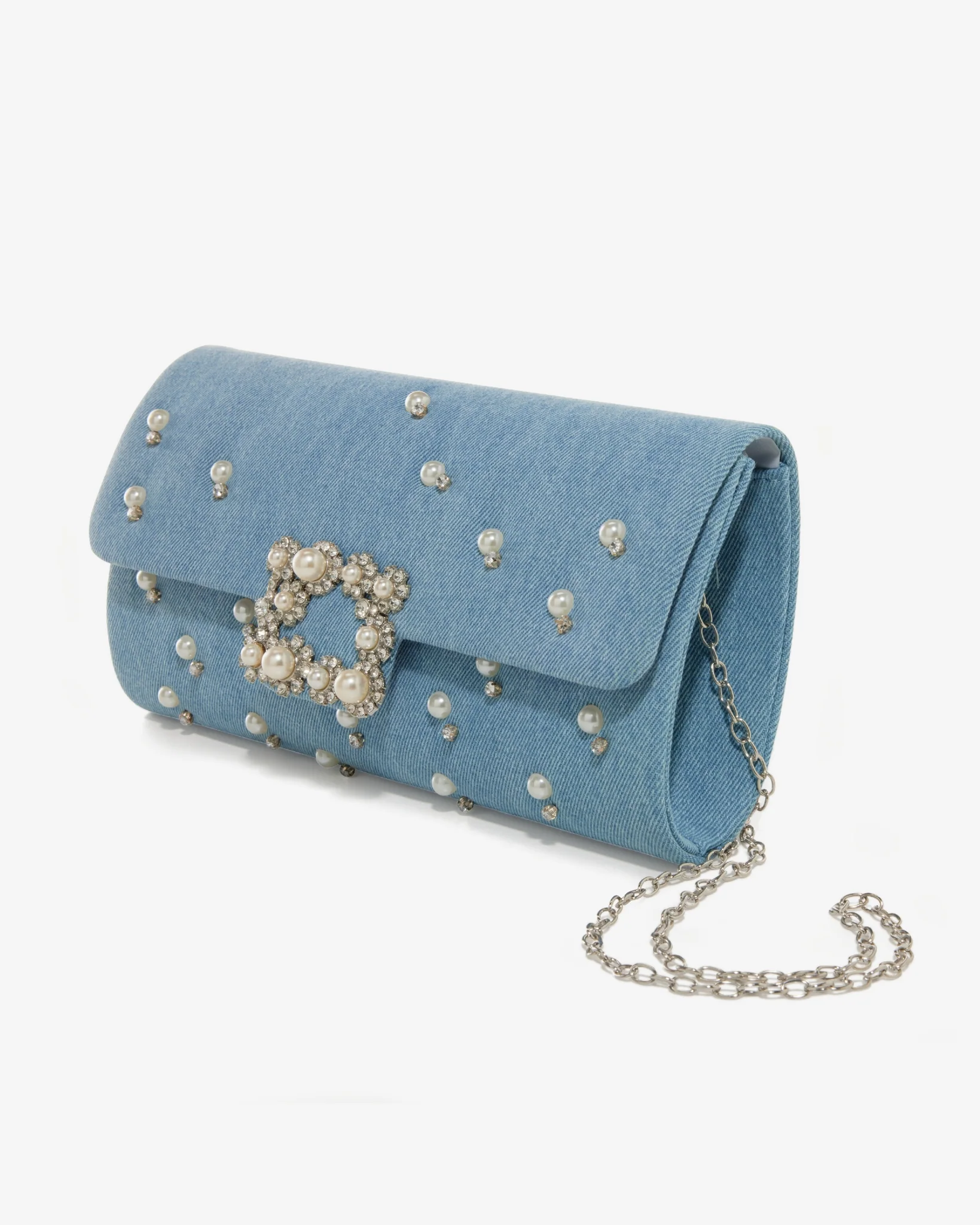 Denim Rhinestone Clutch Blue Denim - Mycitystee