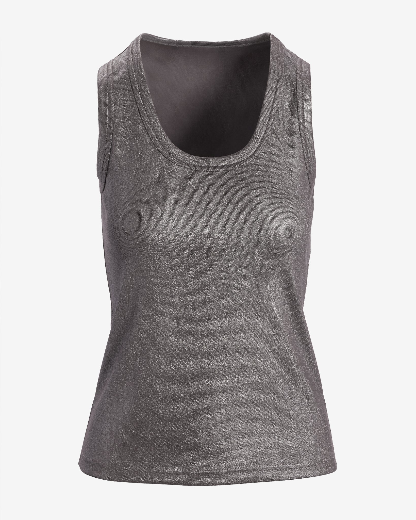 Metallic Scoop Neck Tank Top Gunmetal - Mycitystee