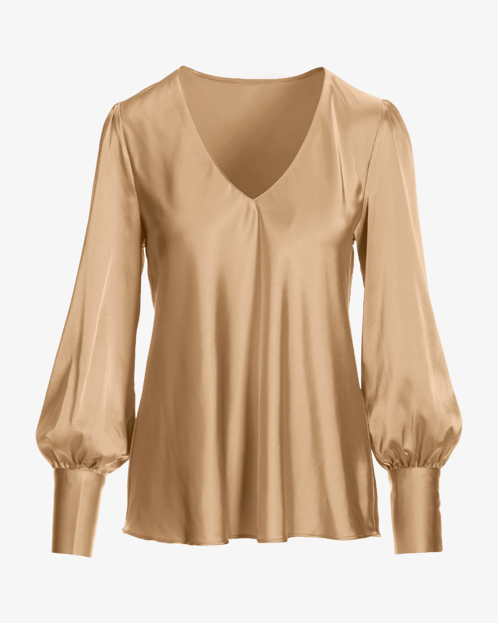 Audrey V Neck Long Sleeve Charmeuse Blouse Champagne - Mycitystee