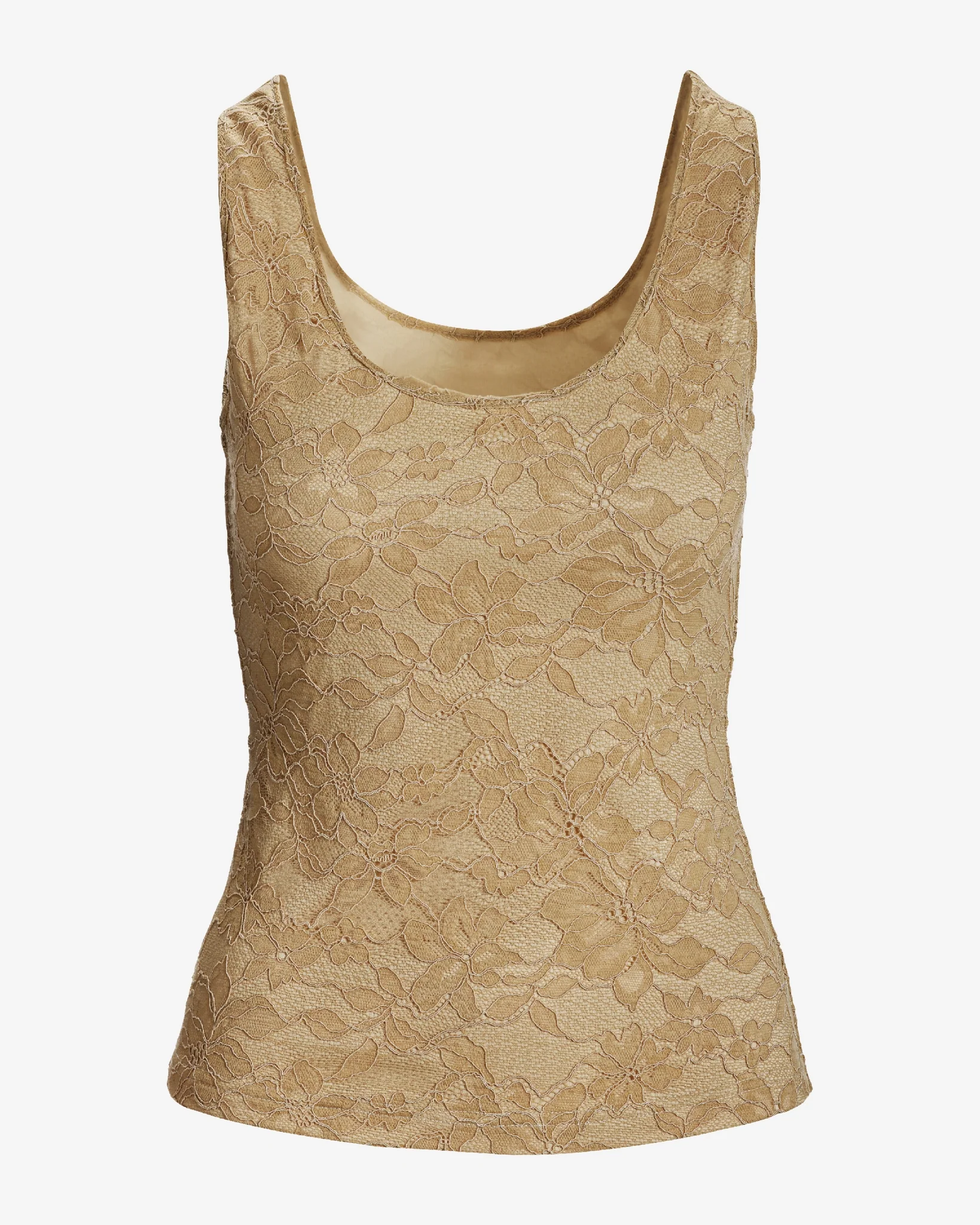 Lace Scoop Neck Tank Top Tan - Mycitystee