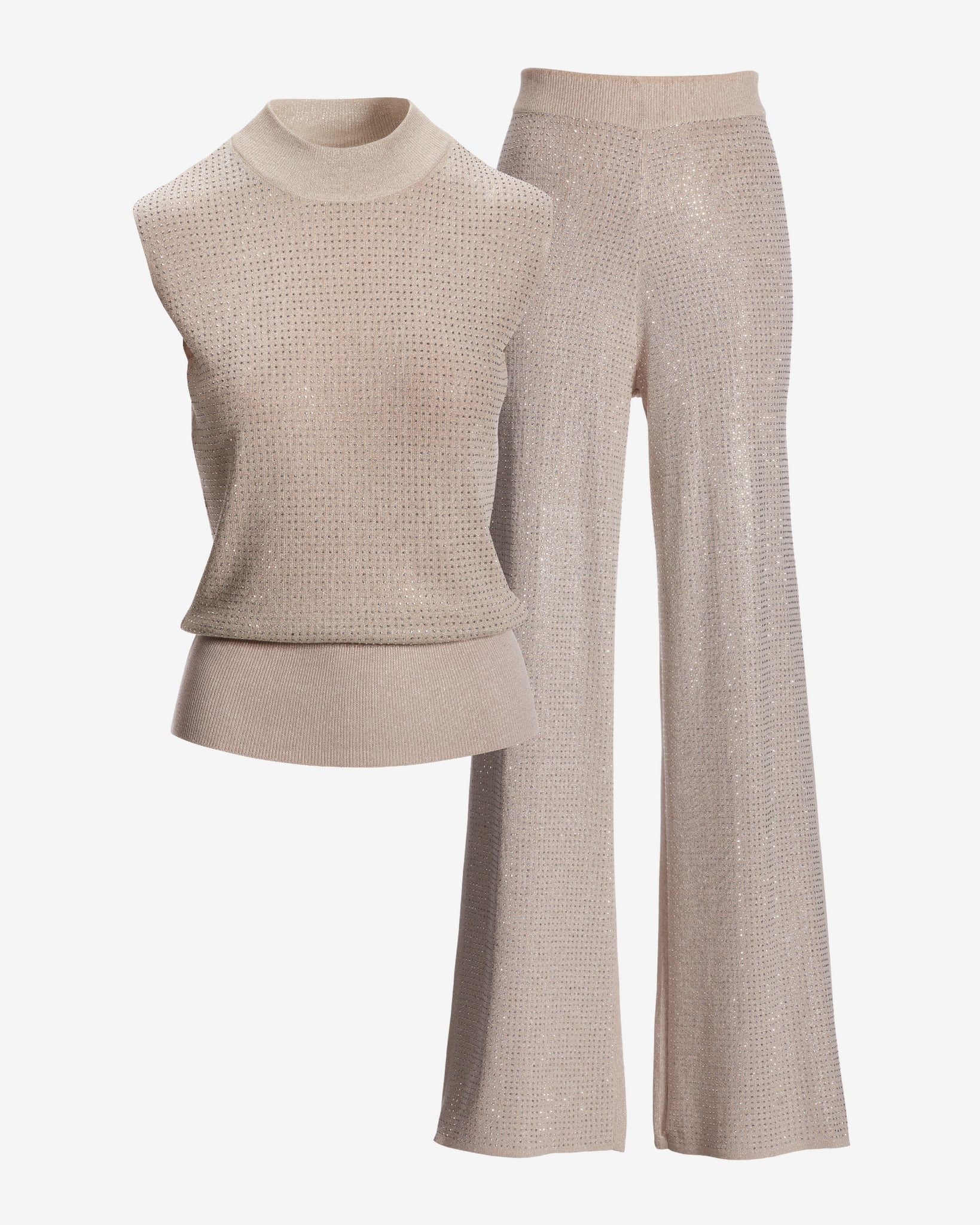 Mock Neck Rhinestone Lounge Set Champagne - Mycitystee