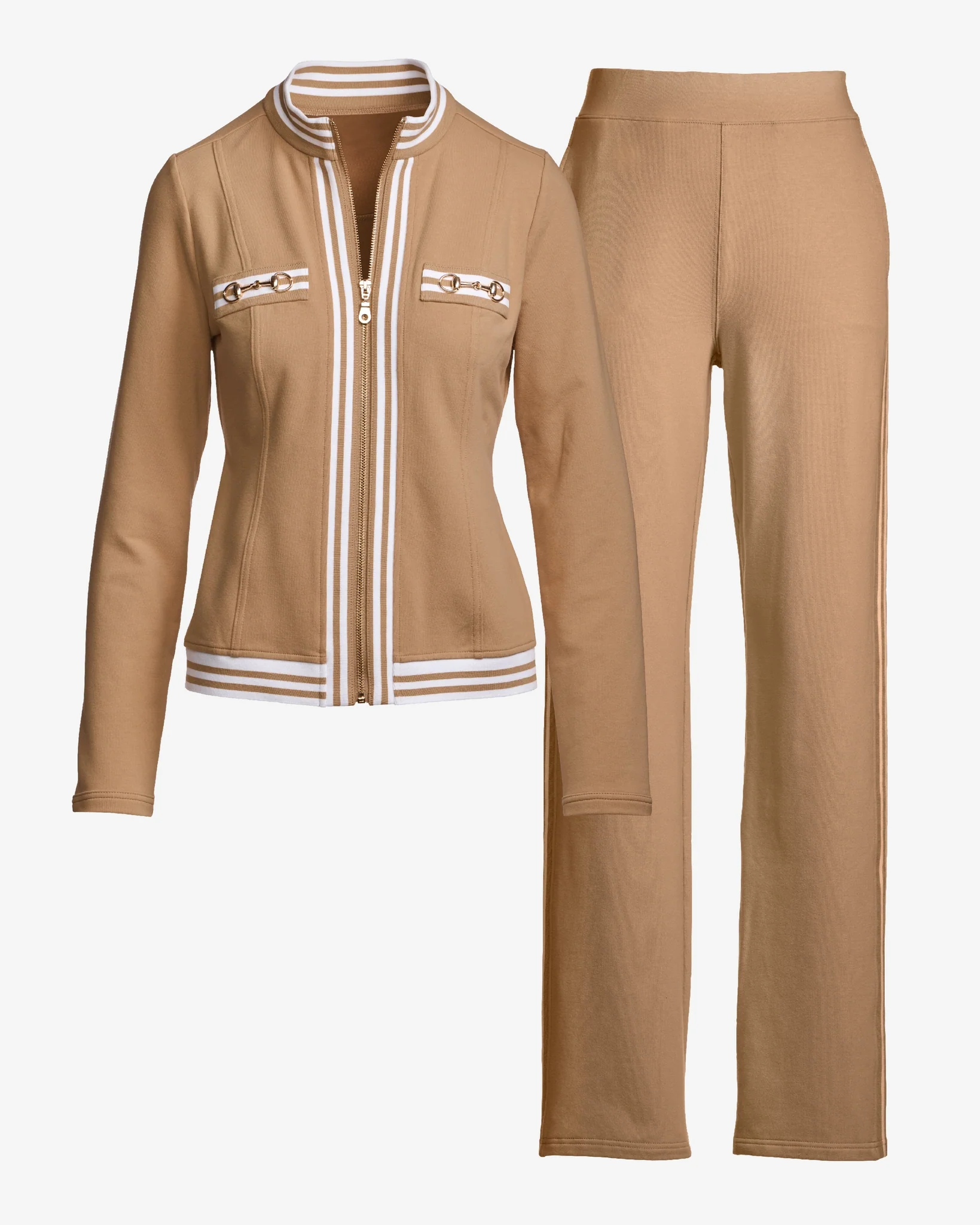 Striped French Terry Hardware Full Length Pant Set Cashmere Tan - Mycitystee