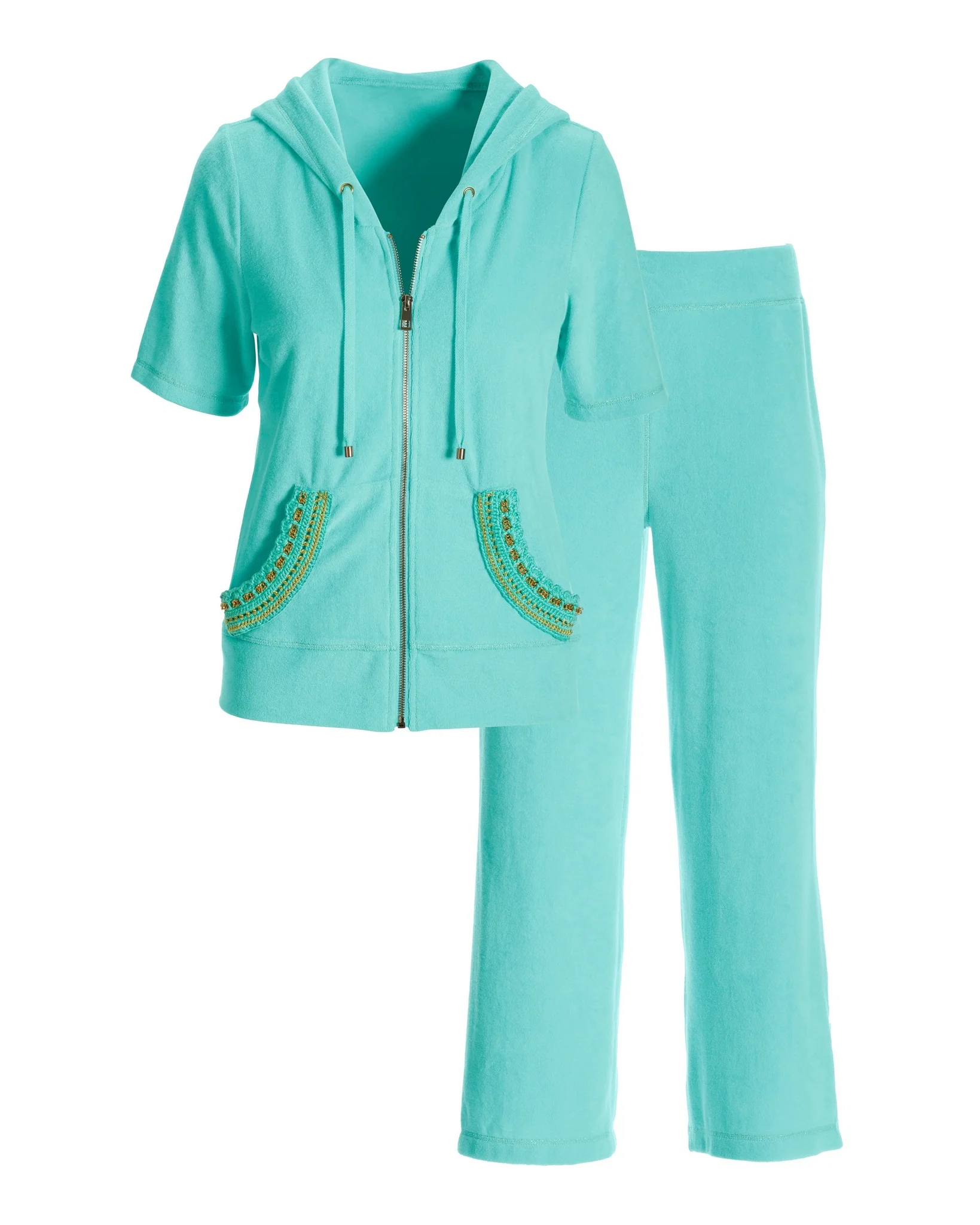 Lurex Chain Cropped Loop Terry Set Blue Radiance - Mycitystee