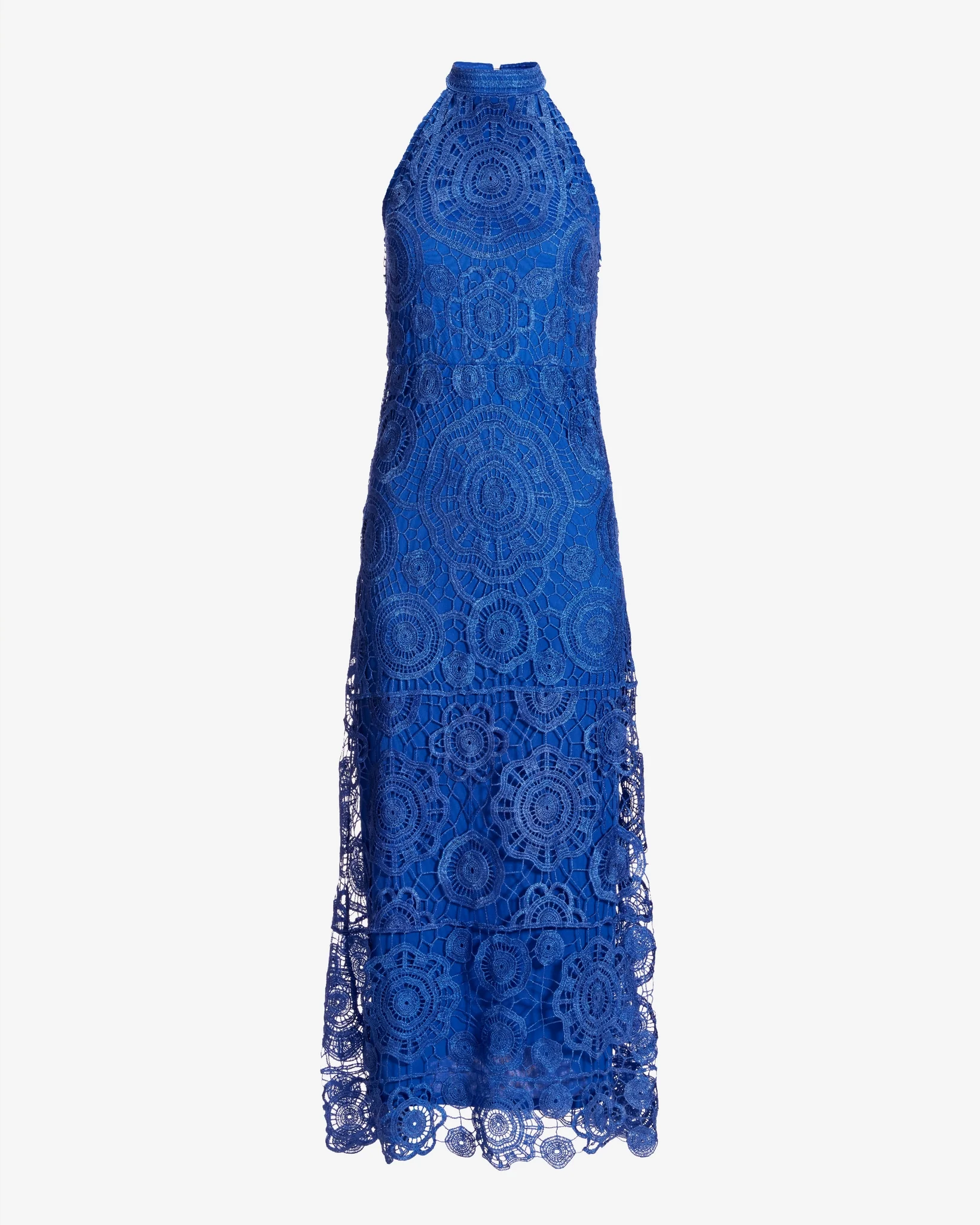 Medallion Crochet Halter Ankle Length Dress Cobalt Blue - Mycitystee