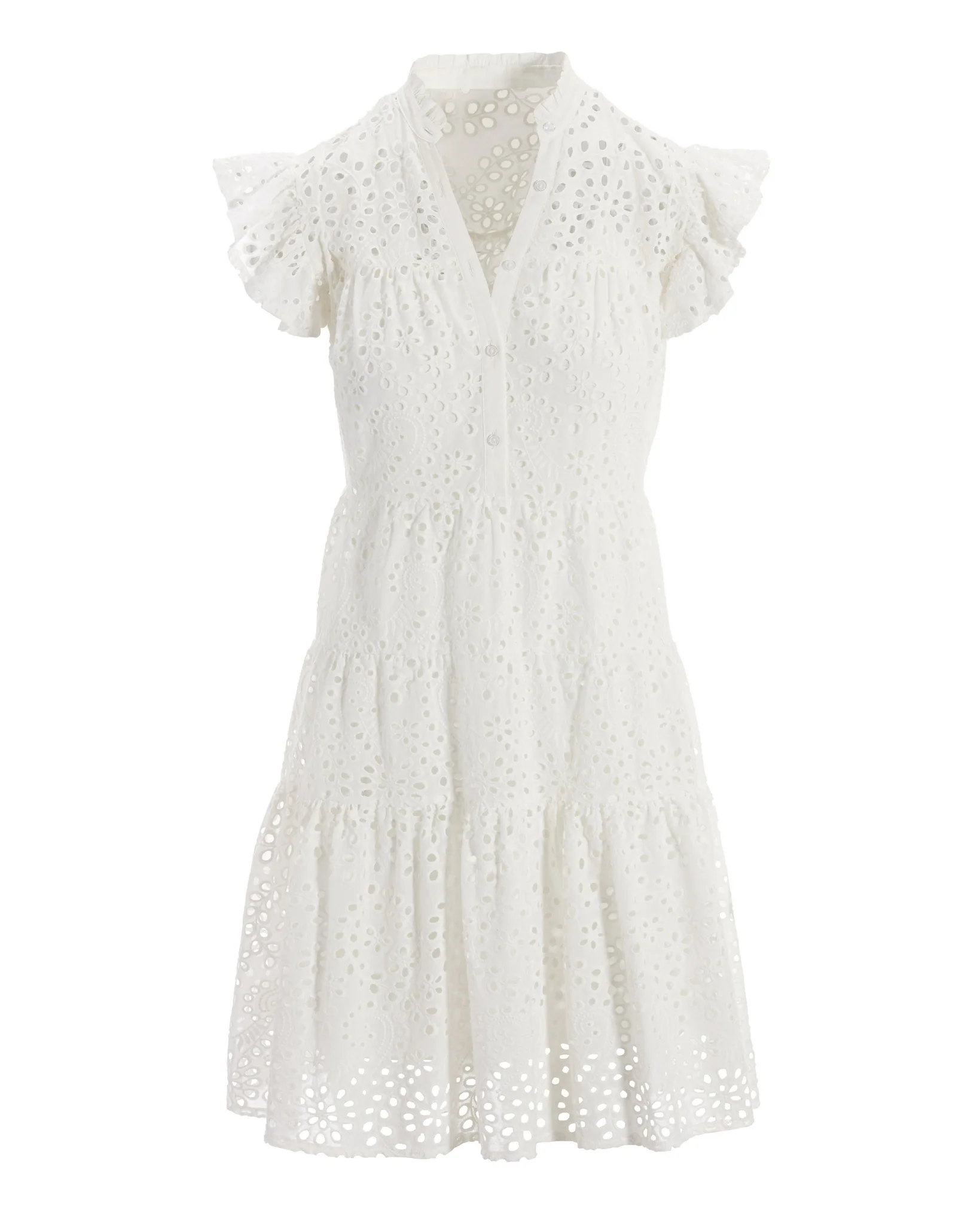 Eyelet Ruffle Tiered Short Dress White - Mycitystee