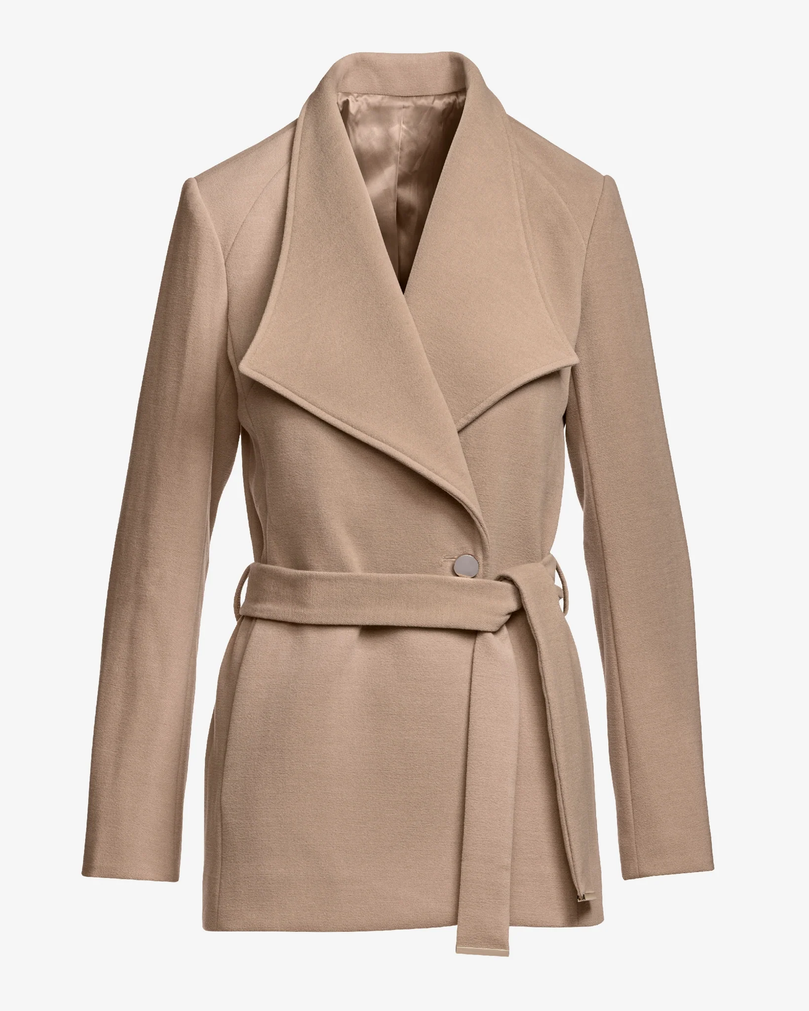 Chic Tie Waist Fully Lined Hip Length Coat Camel - Mycitystee
