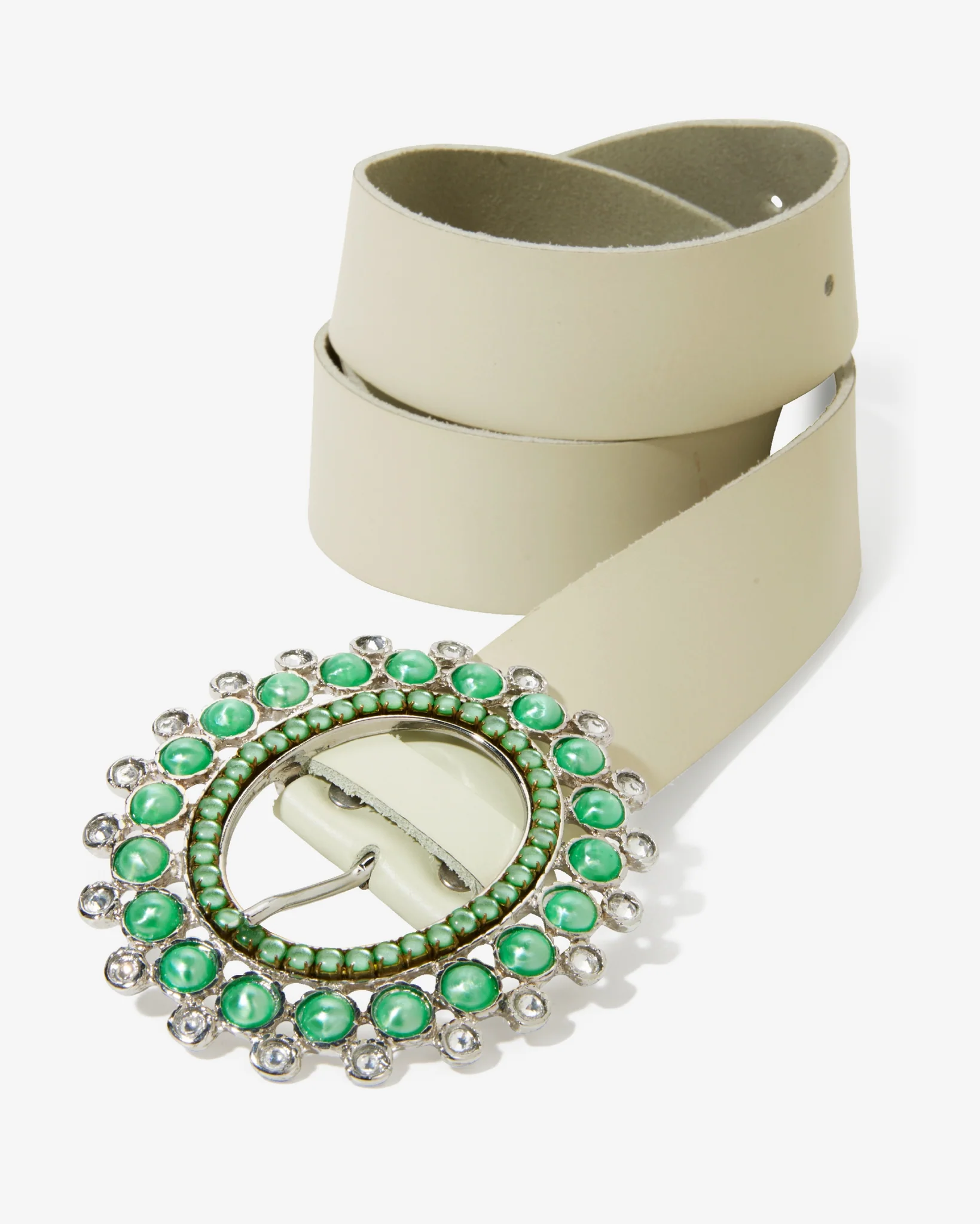Gem And Rhinestone Leather Belt Green Multi - Mycitystee