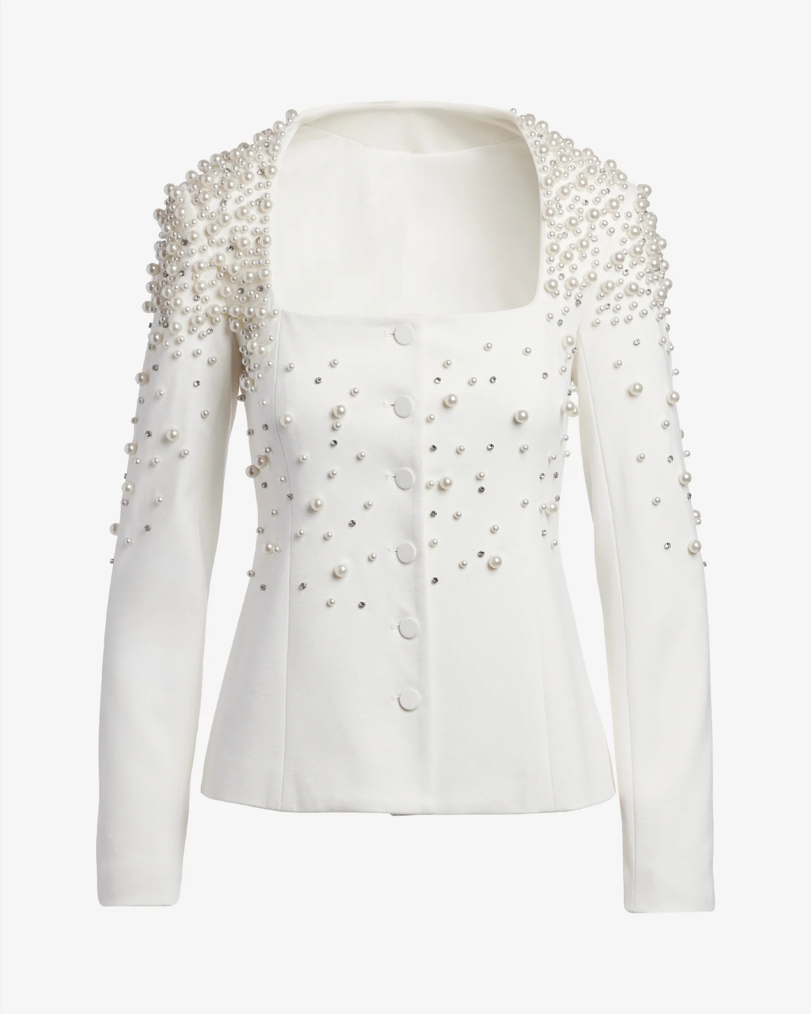 Pearl Embellished Ponte Jacket Off White - Mycitystee