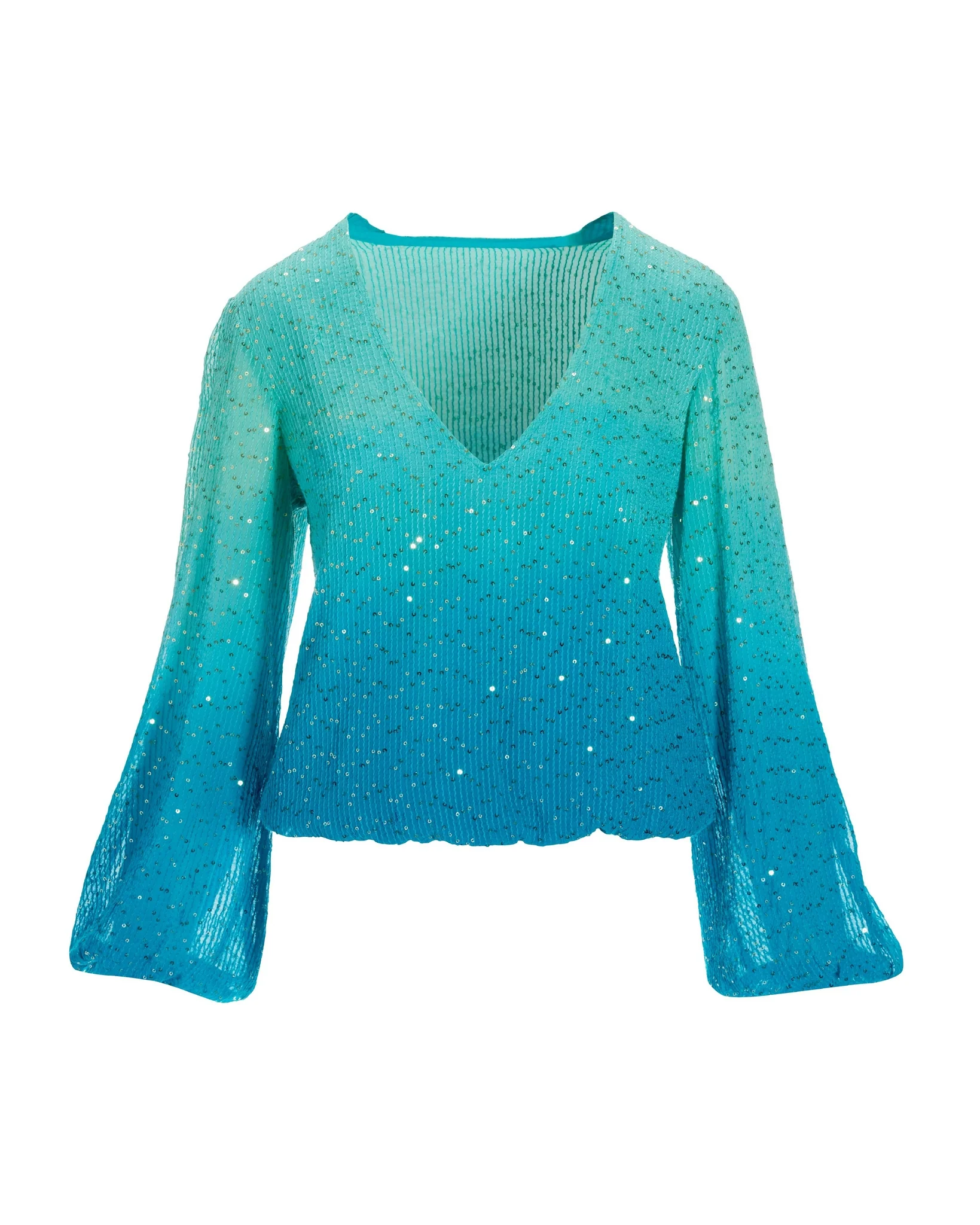 Sequin Ombre Blouson Blouse Blue Multi - Mycitystee