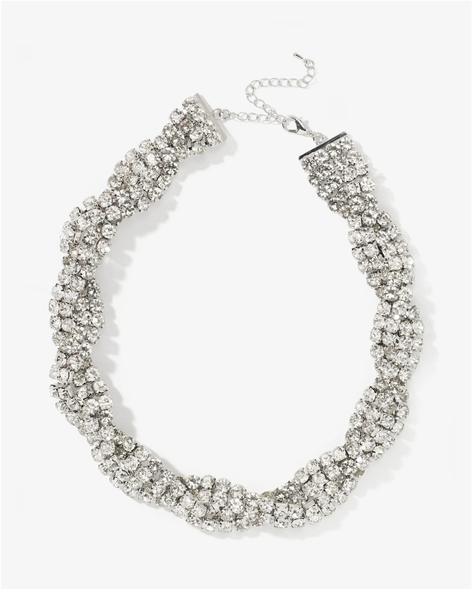 Twisted Crystal Necklace Silver - Mycitystee