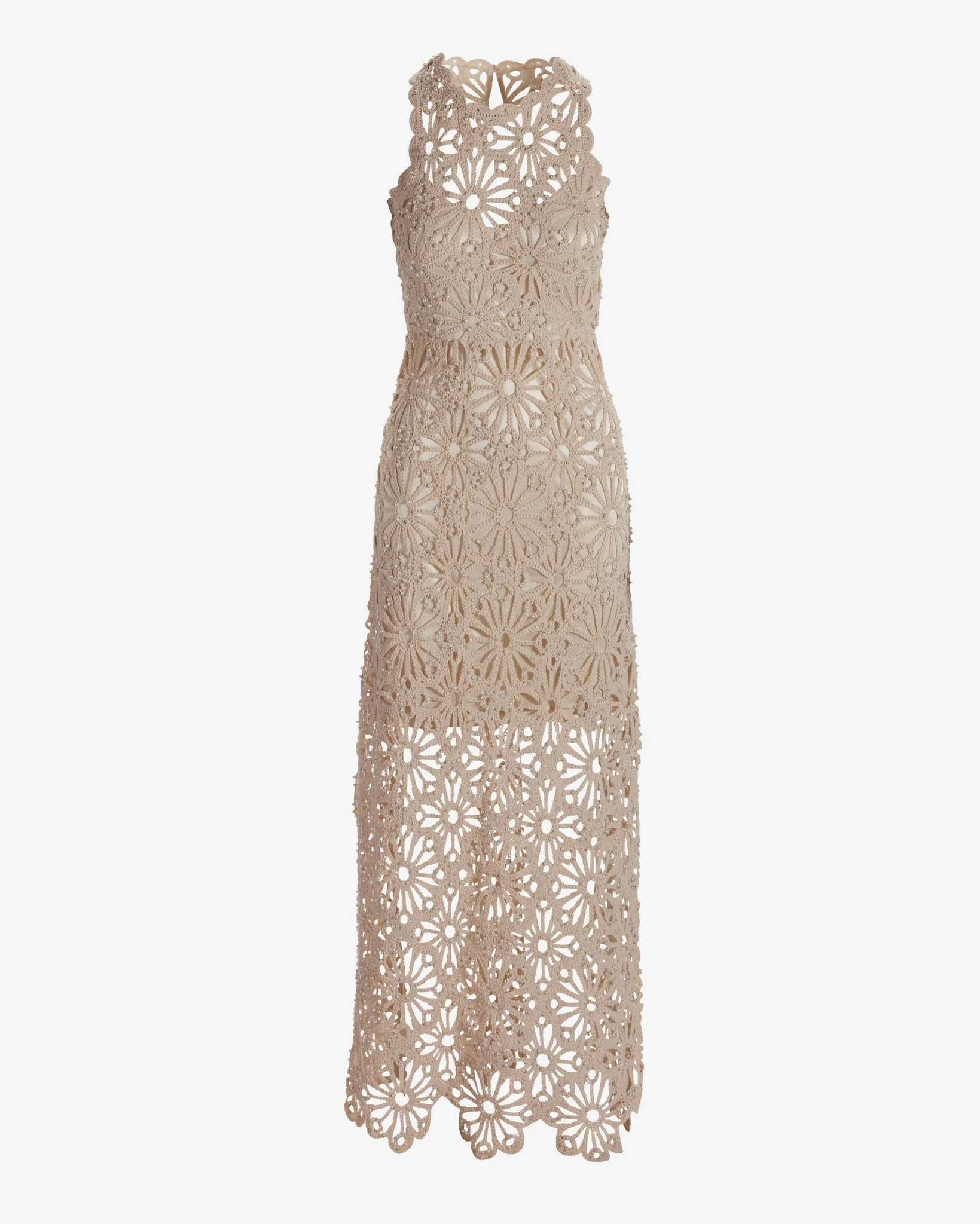 Pearl Embellished Crochet Maxi Dress Natural - Mycitystee