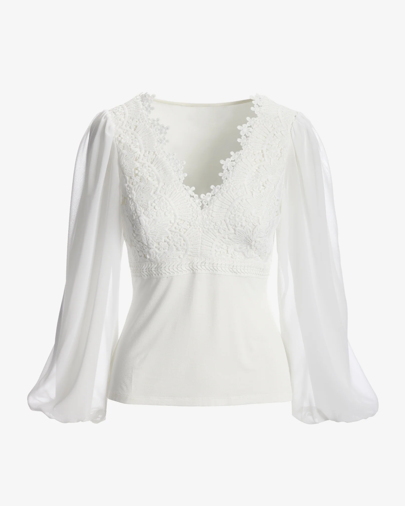 Scallop Lace Long Sleeve Top Pure White - Mycitystee