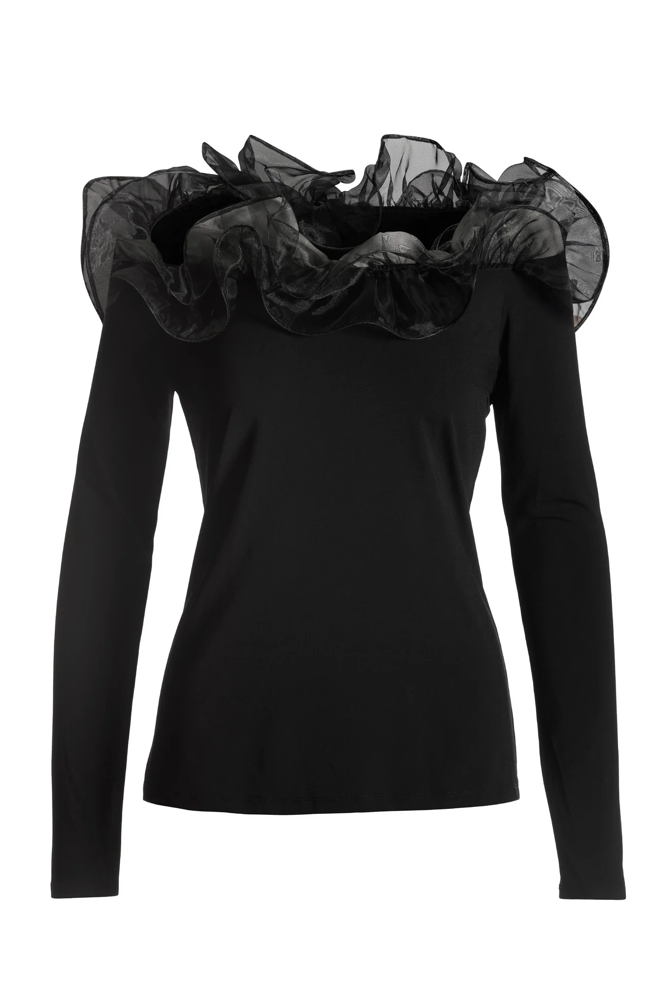 Organza Ruffle Off the Shoulder Top Black - Mycitystee