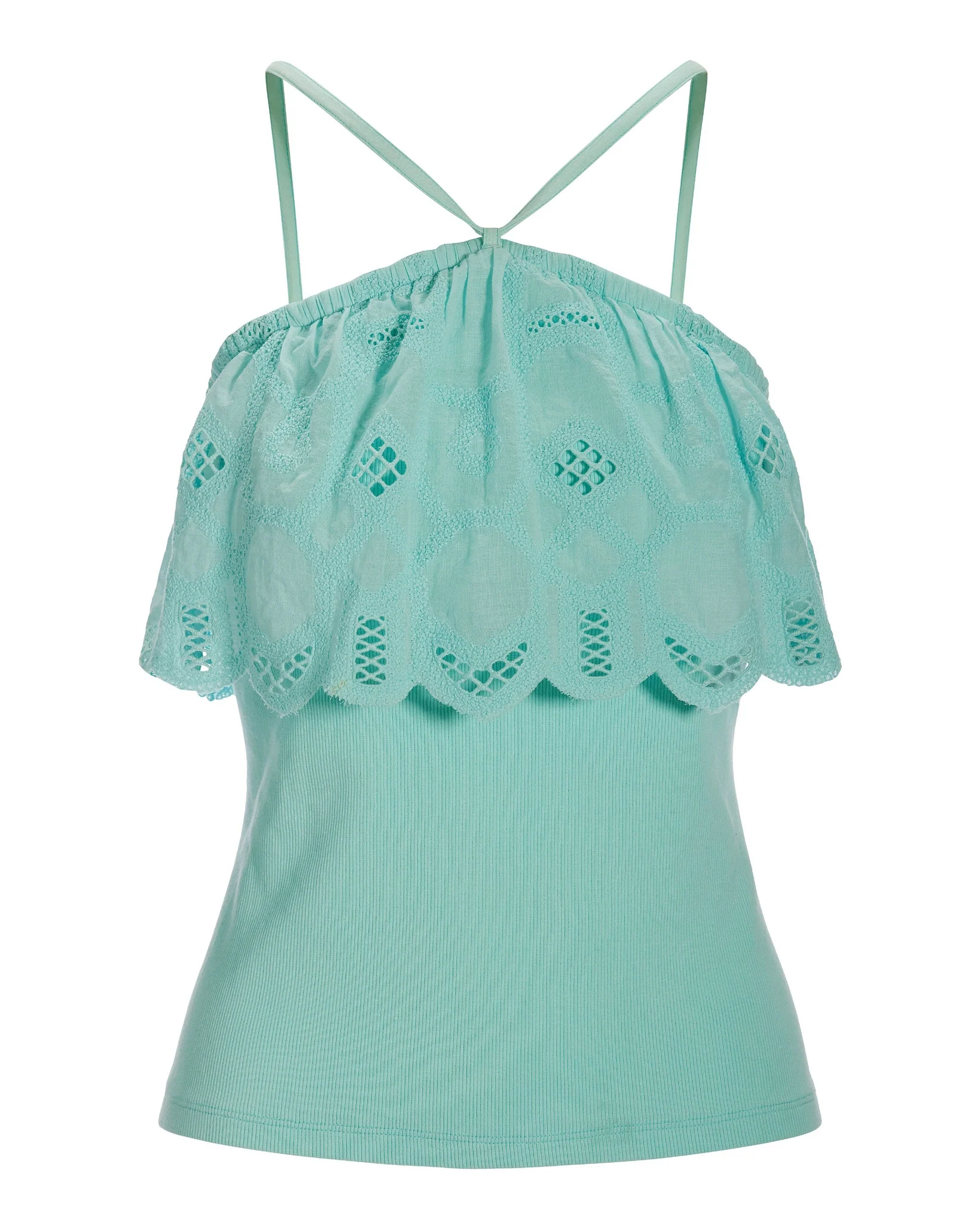 Lace Overlay Rib Top Blue Tint - Mycitystee