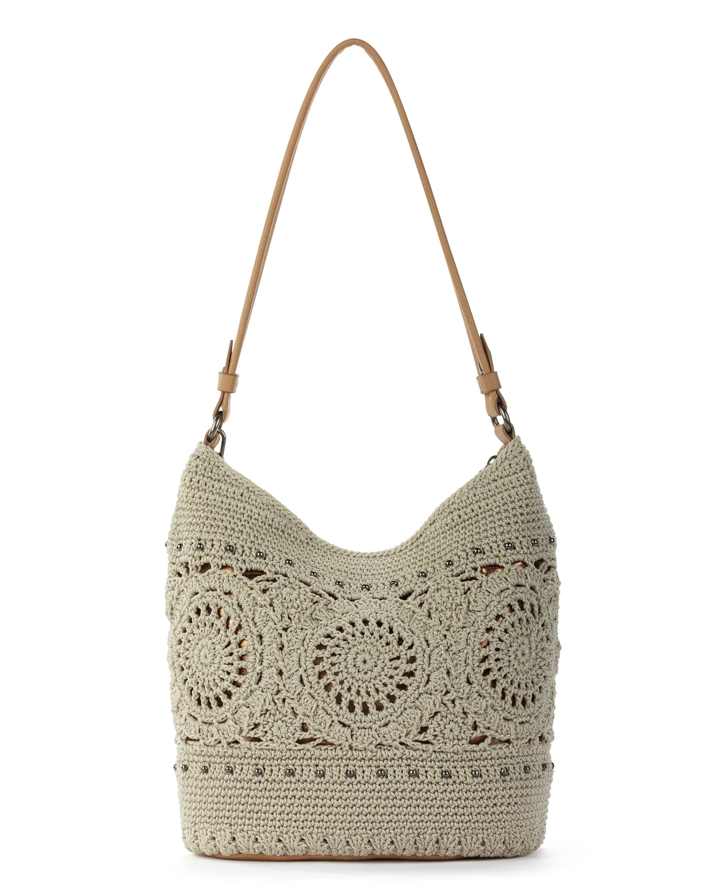 Sequoia Hobo - Hand Crochet - Natural Grey Medallion - Mycitystee