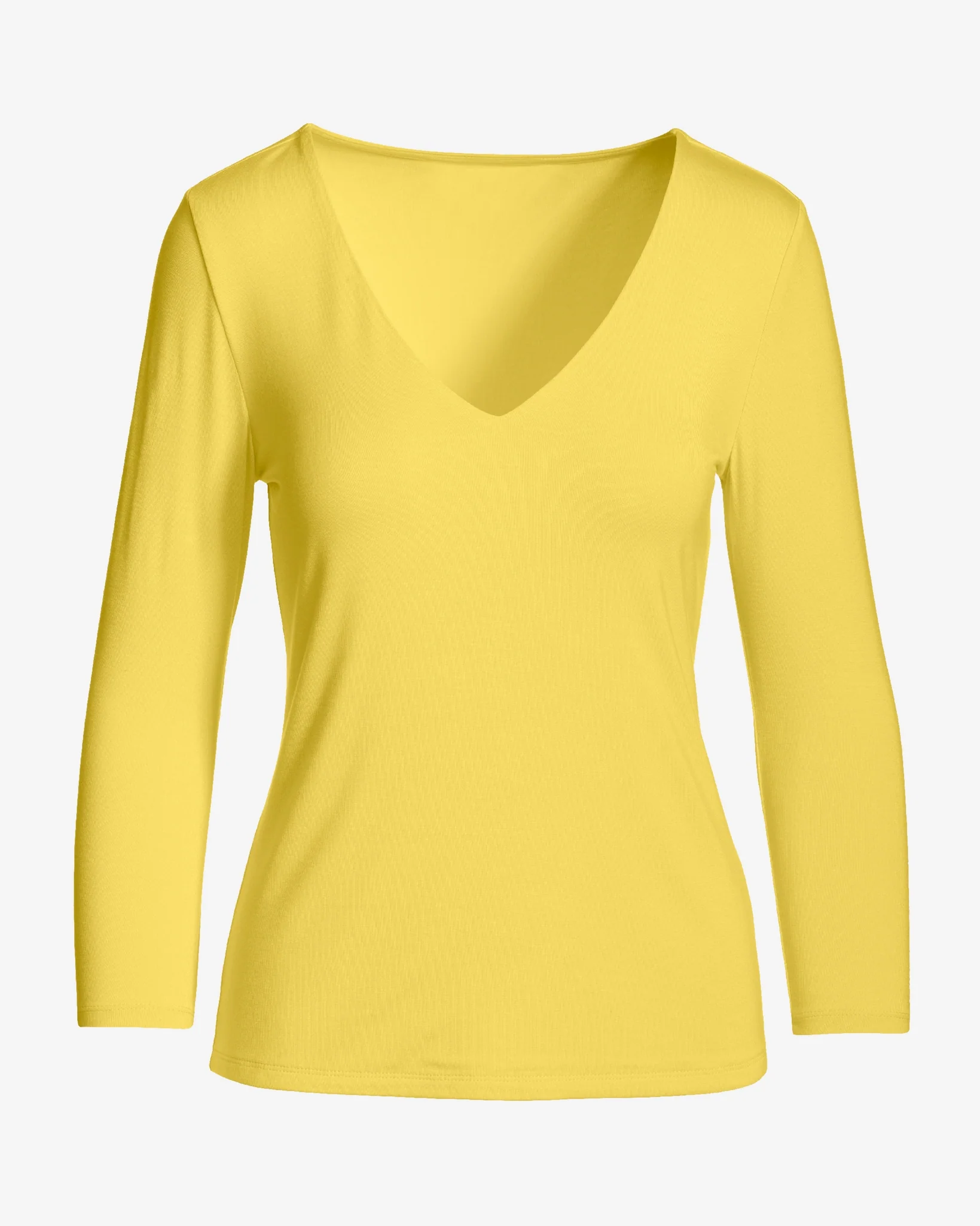 So Effortless Three Quarter Sleeve V Neck Lemon Drop - Mycitystee