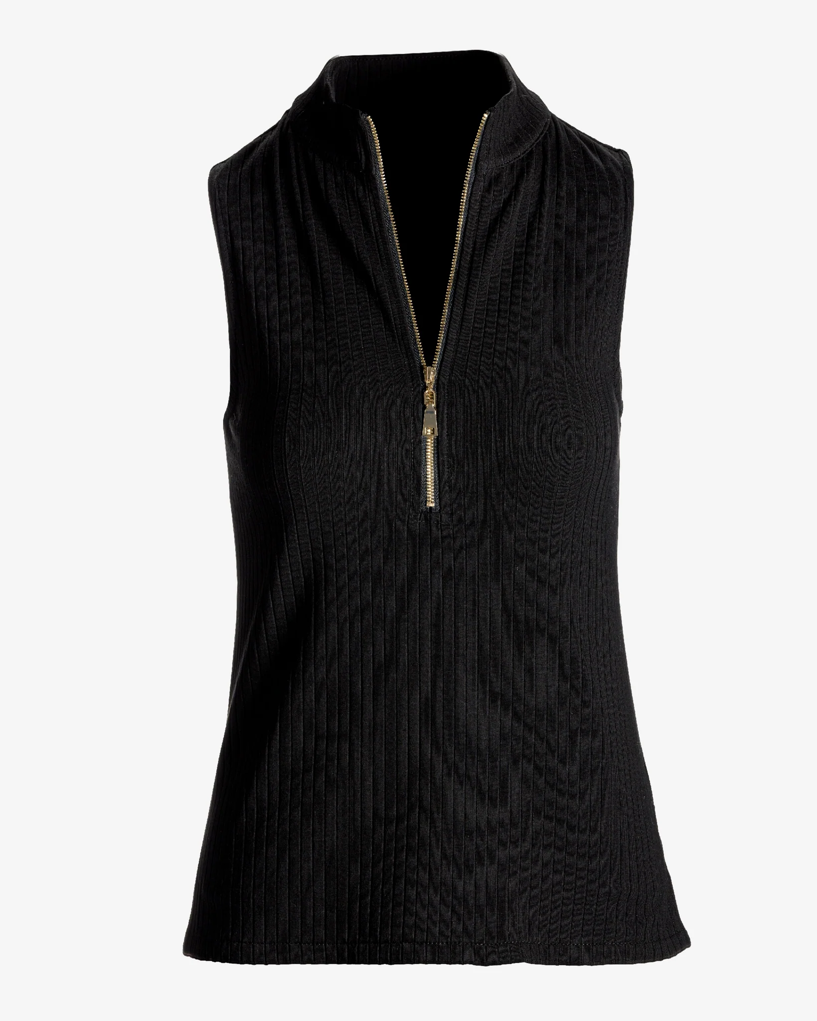 Ribbed Half Zip Up Tank Proper Black - Mycitystee