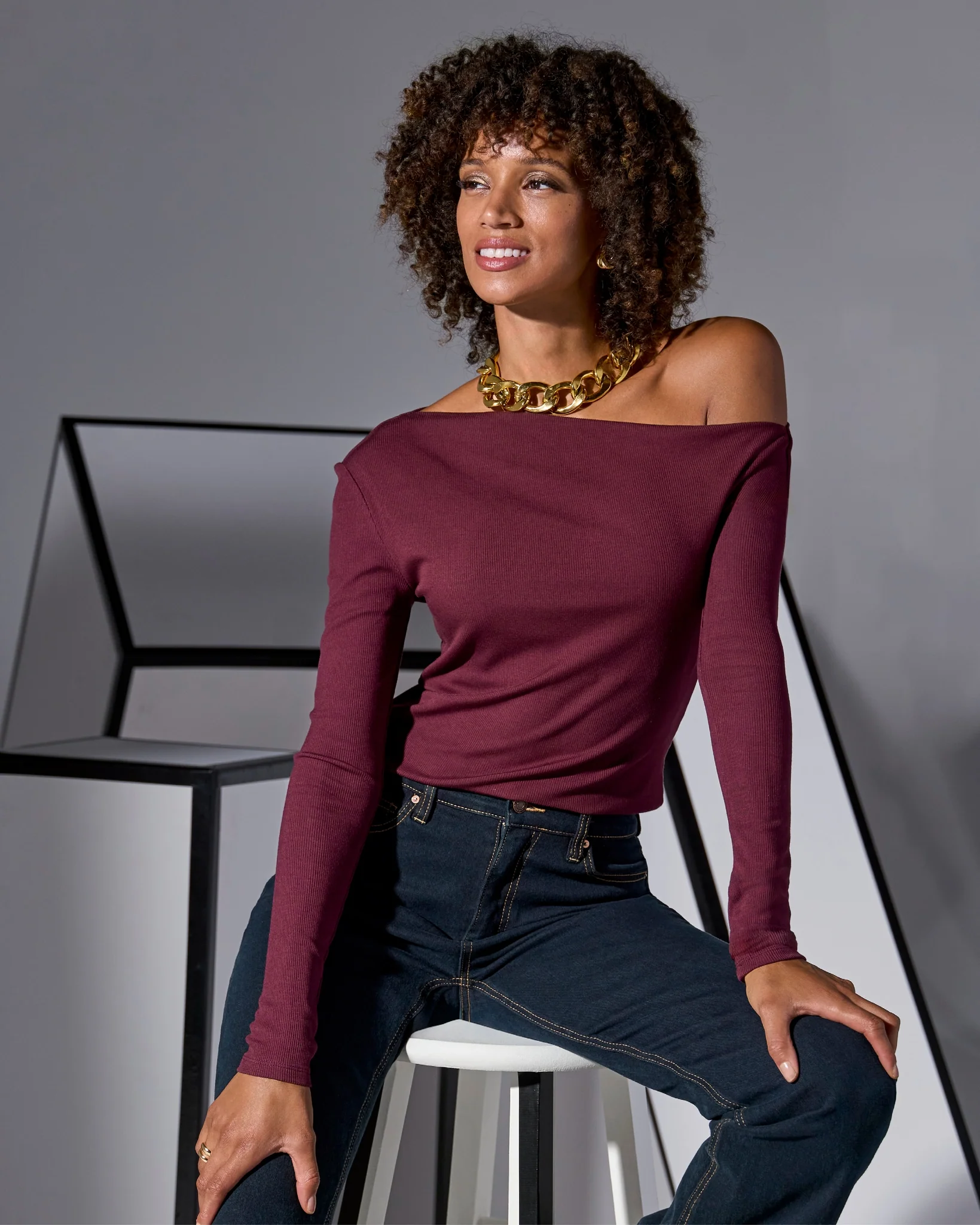 So Essential Slouchy Long Sleeve Top Black Cherry - Mycitystee
