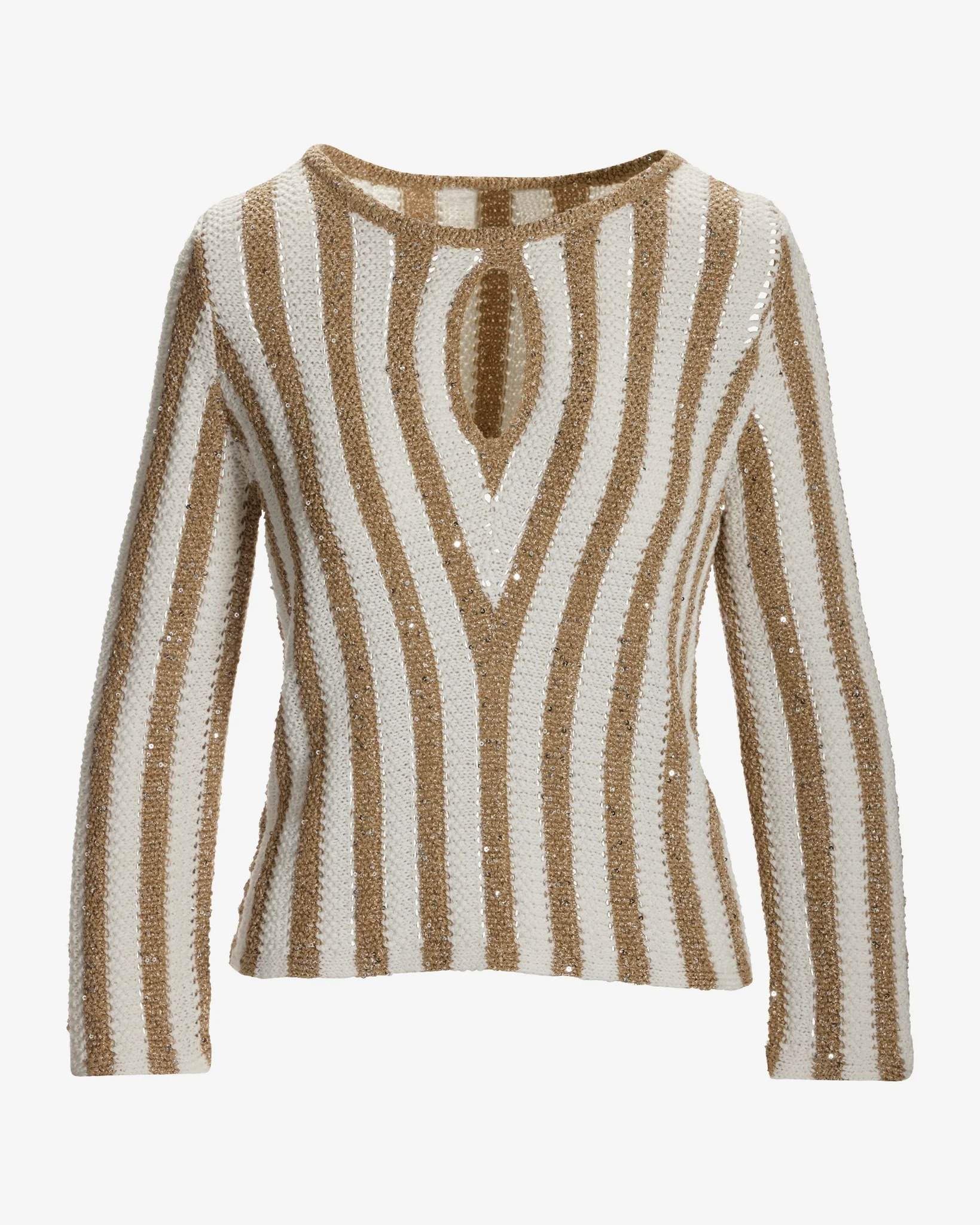 Sequin Stripe Keyhole Sweater Neutral - Mycitystee
