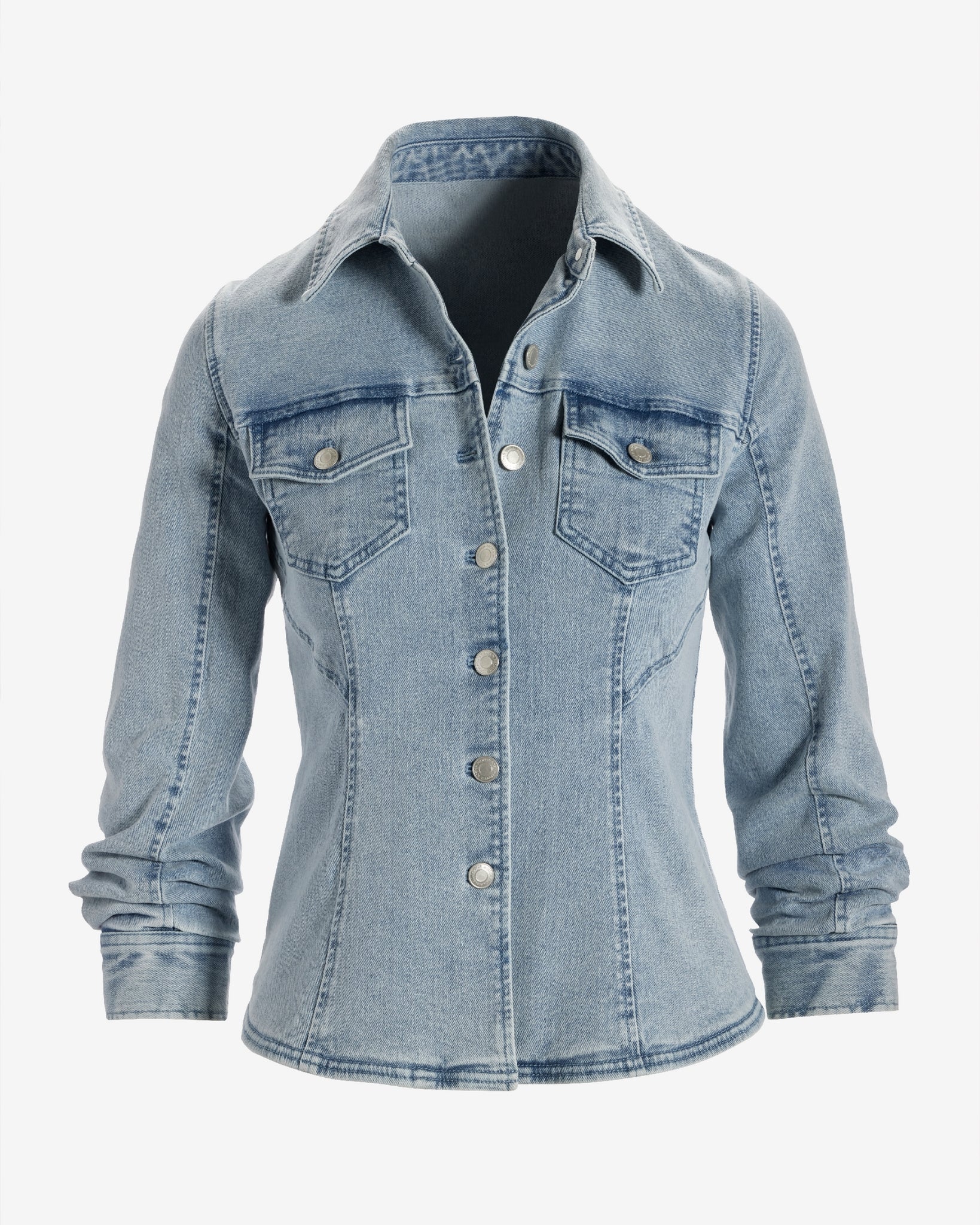 Ruched Sleeve Shaped Denim Jacket Light Wash - Mycitystee