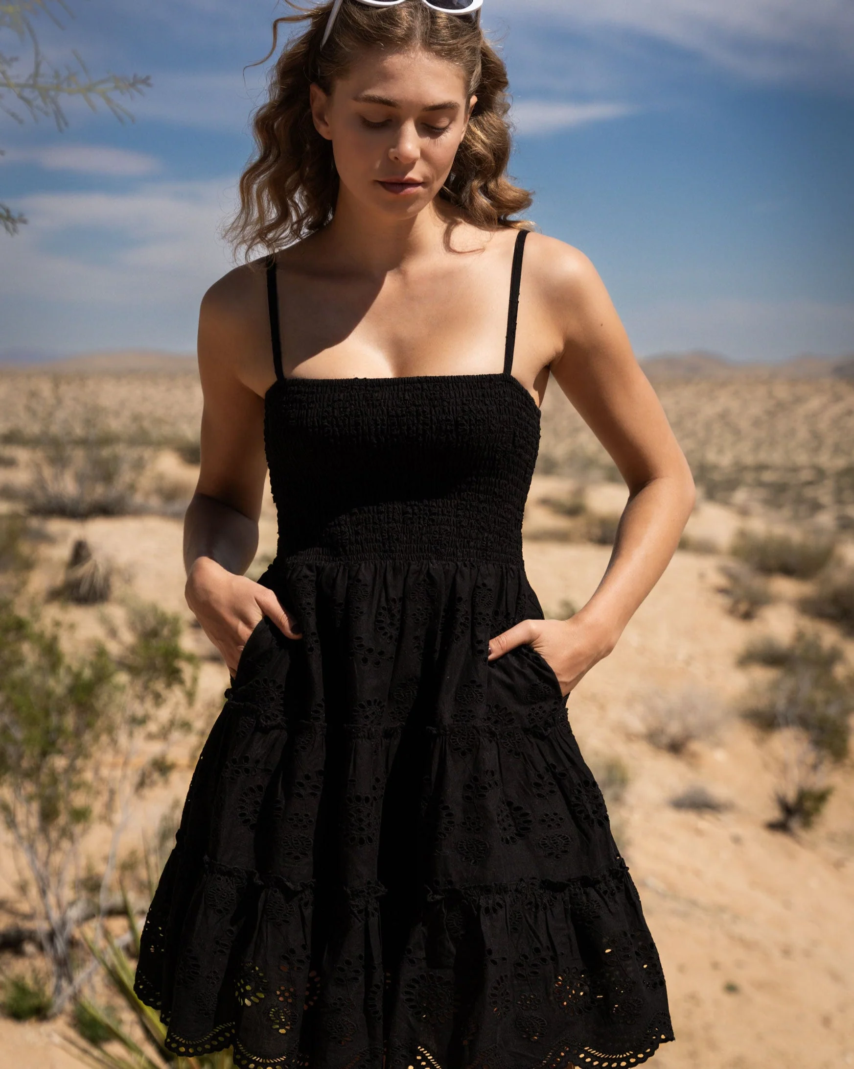 Hannah Dress In Black Eyelet - Mycitystee