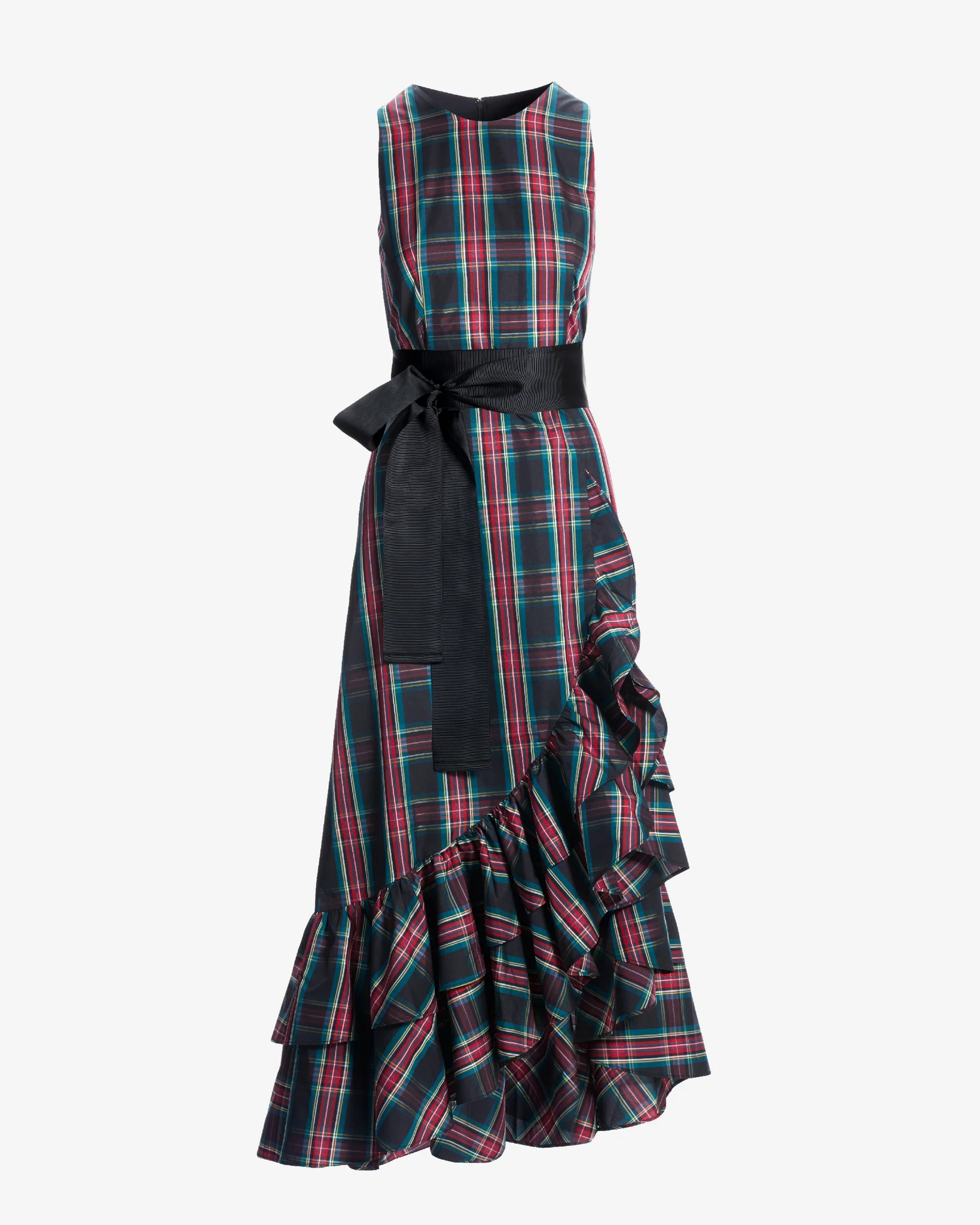 High Neck Plaid Ruffle Gown Black Multi - Mycitystee