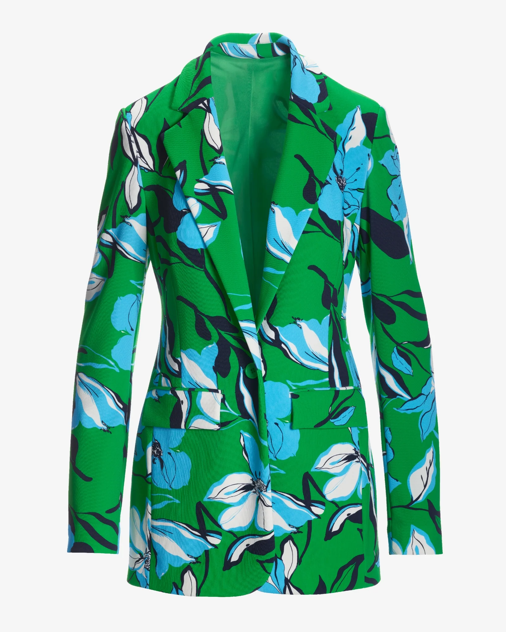 Beyond Travel Summer Lilies Green Print Classic Boyfriend Blazer Fern Green/Maritime Navy - Mycitystee