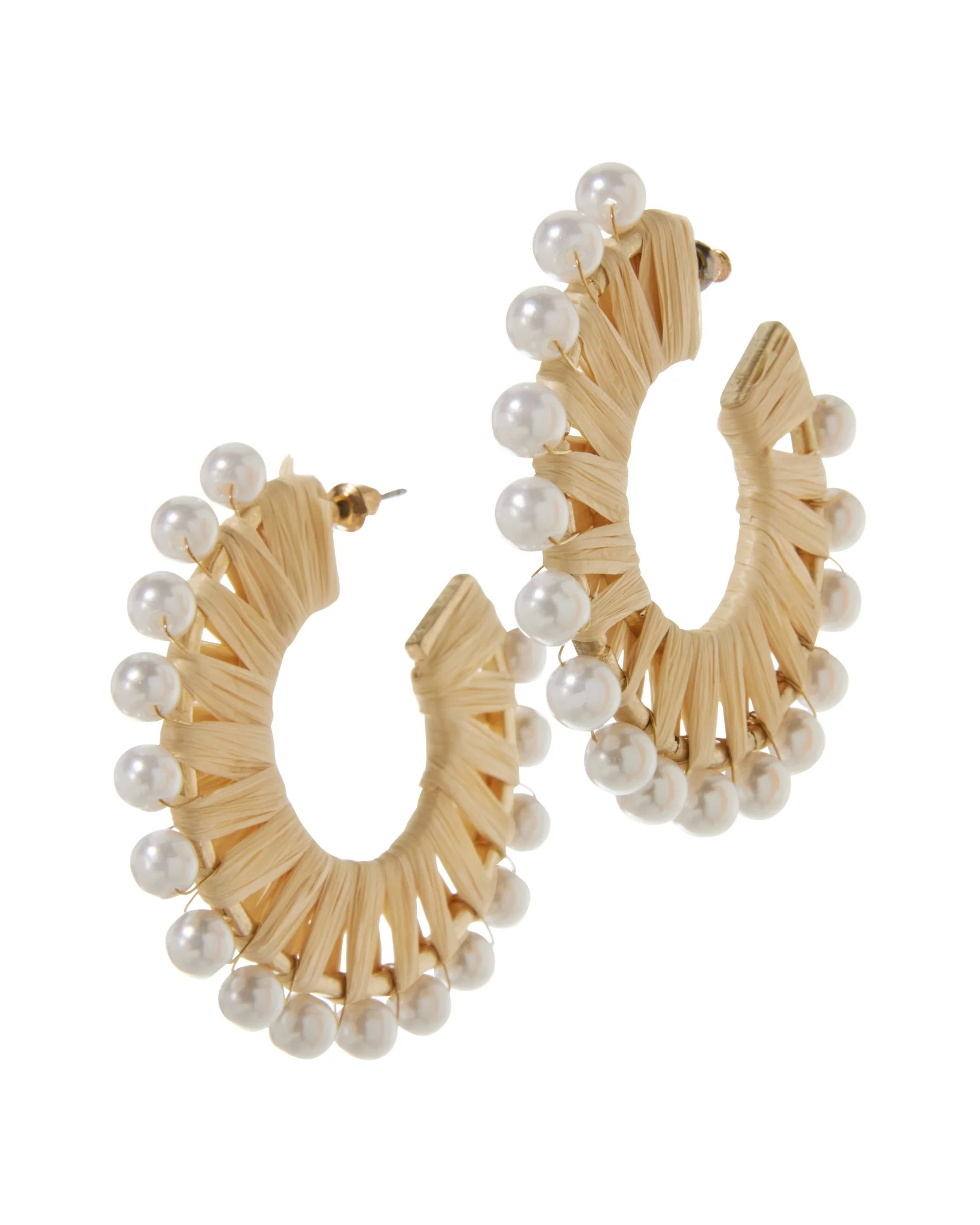 Straw and Pearl Hoop Earrings Natural - Mycitystee