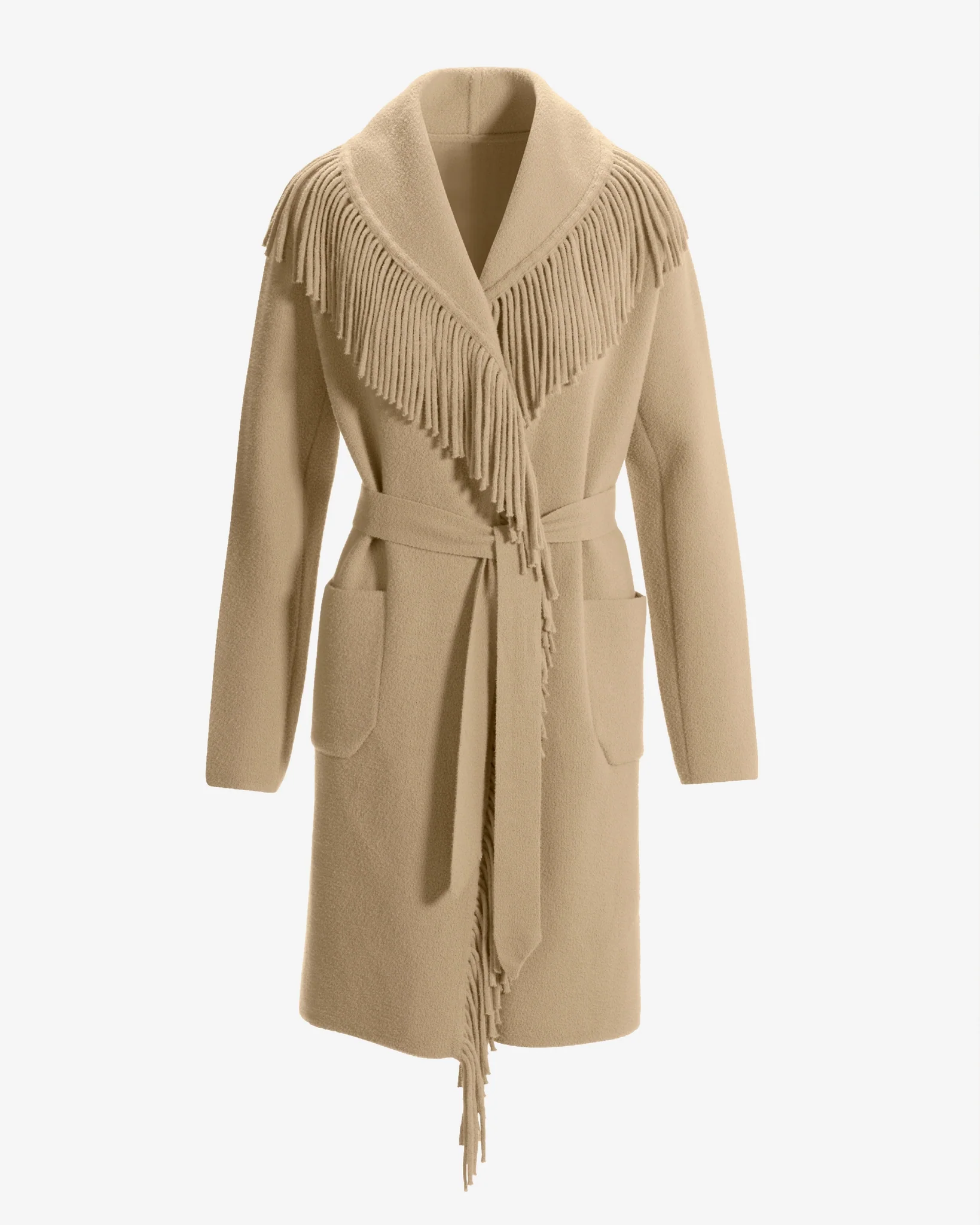 Fringe Tie Waist Coatigan Camel - Mycitystee