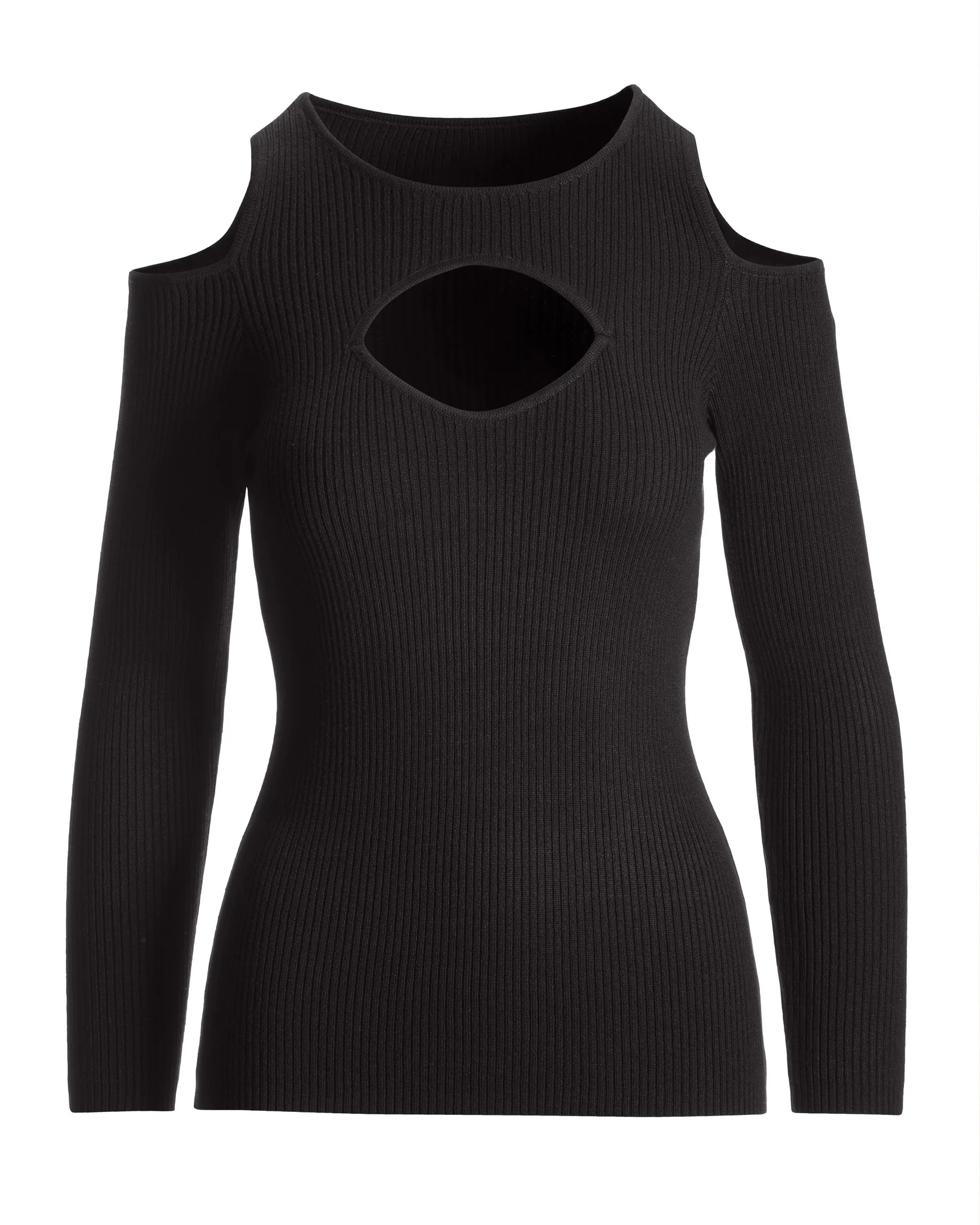 Ribbed Cut Out Cold Shoulder Sweater Black - Mycitystee