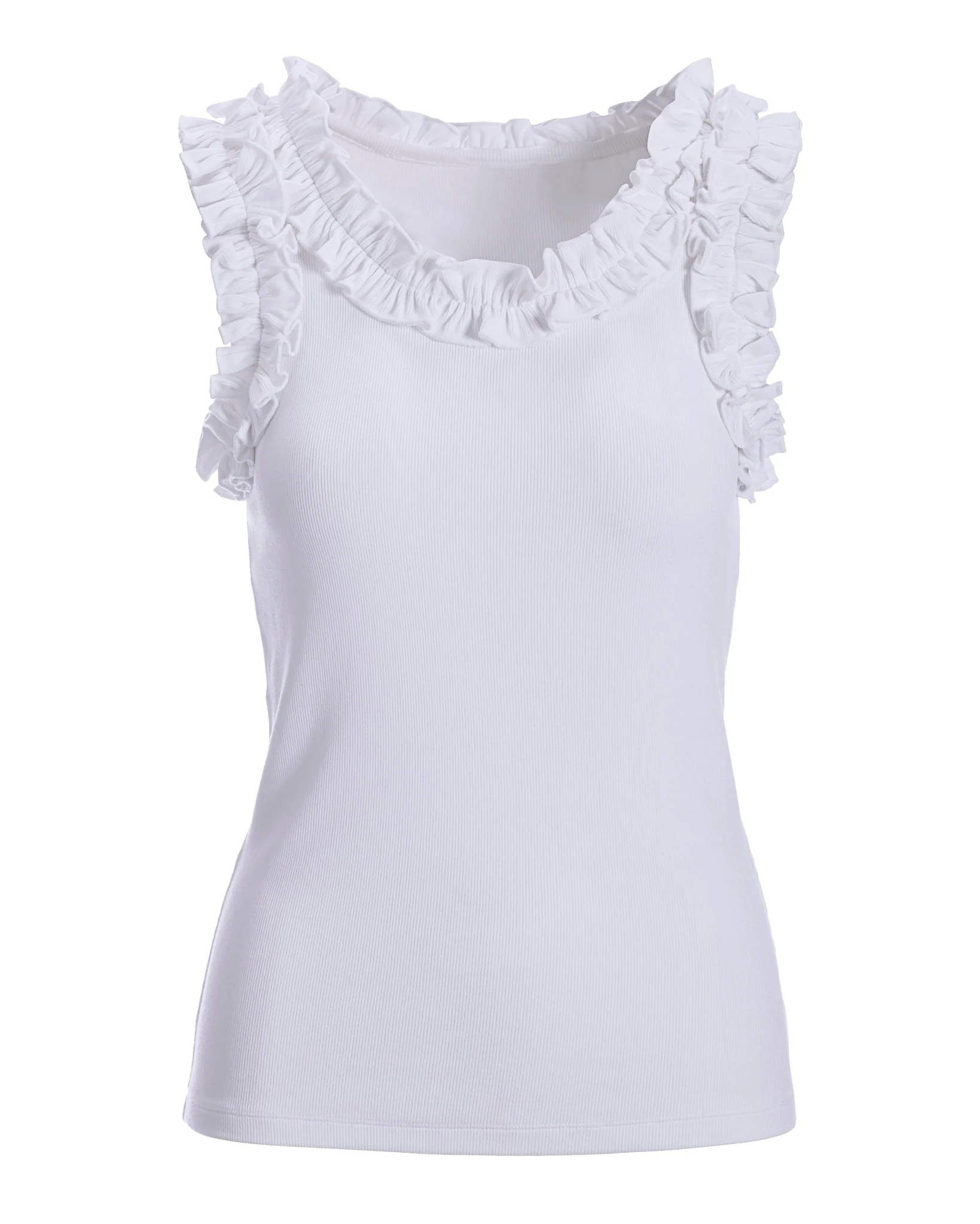 Ruffle Rib Tank Top White - Mycitystee