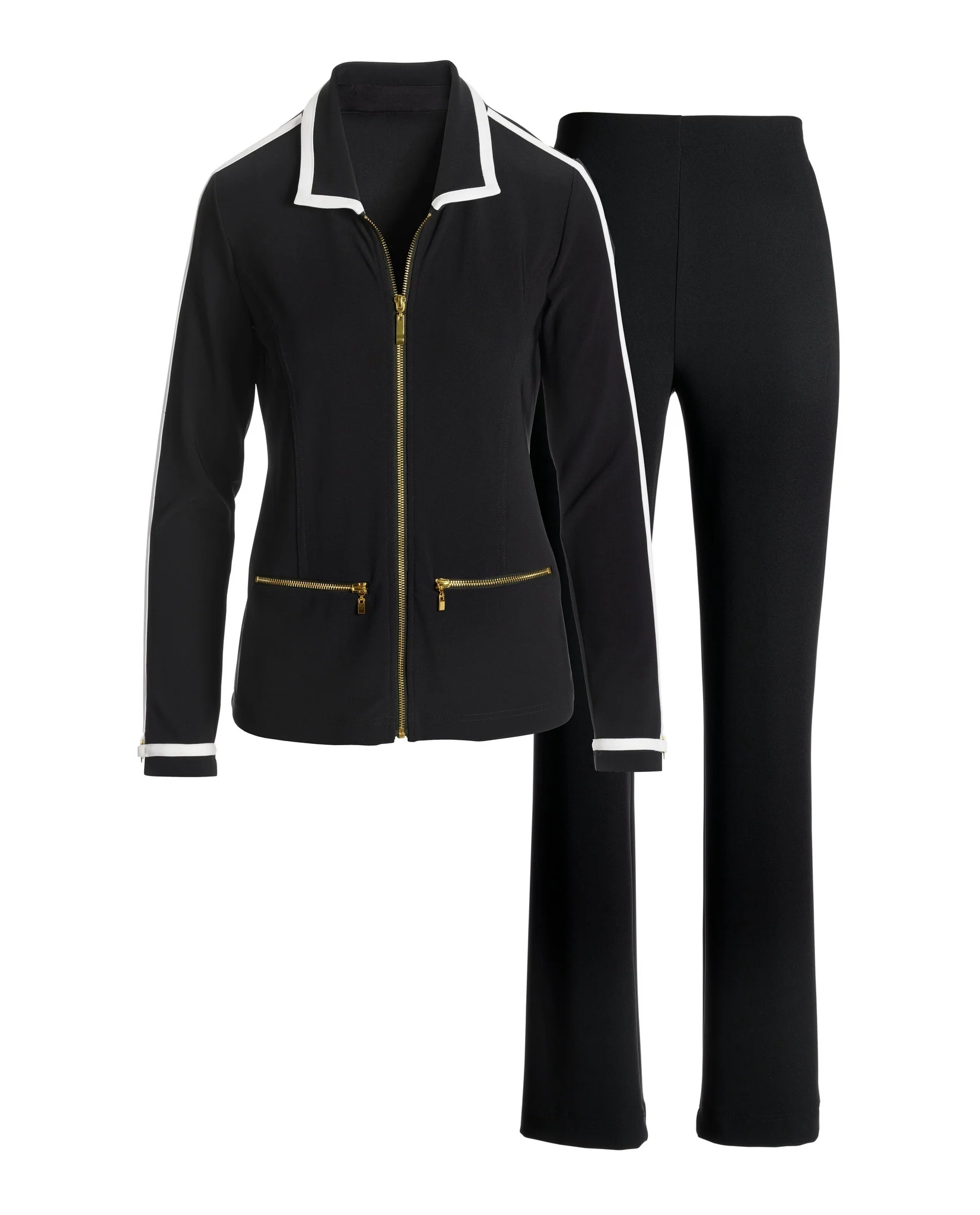 Beyond Travel Piped Collared Sport Set Jet Black/Ivory Coast - Mycitystee