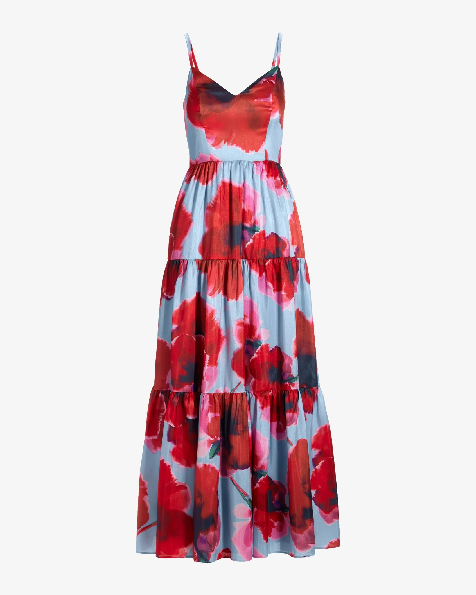 Watercolor Floral Tiered Maxi Gown Blue Multi - Mycitystee