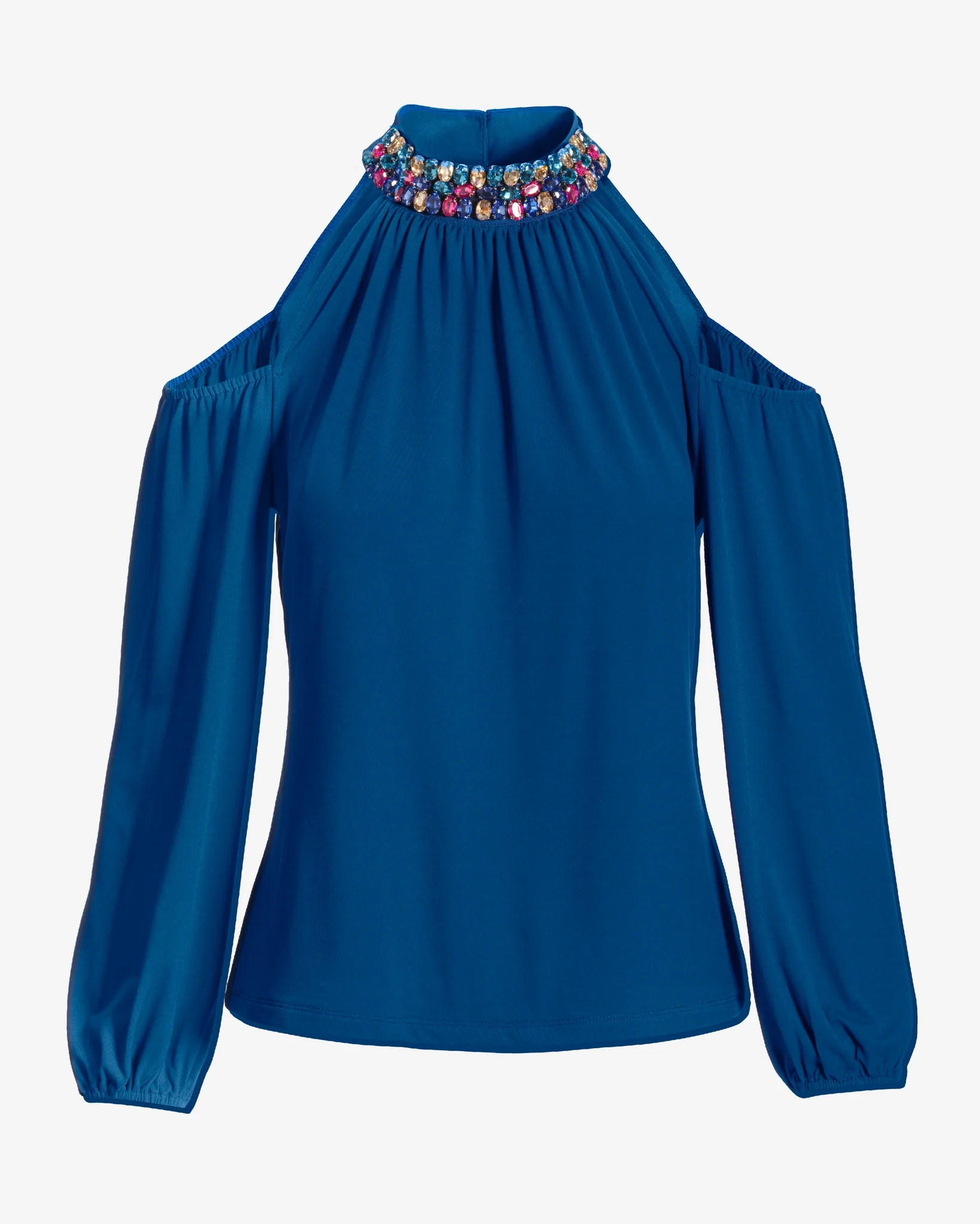 Cold Shoulder Halter Gem Top Lapis Blue - Mycitystee