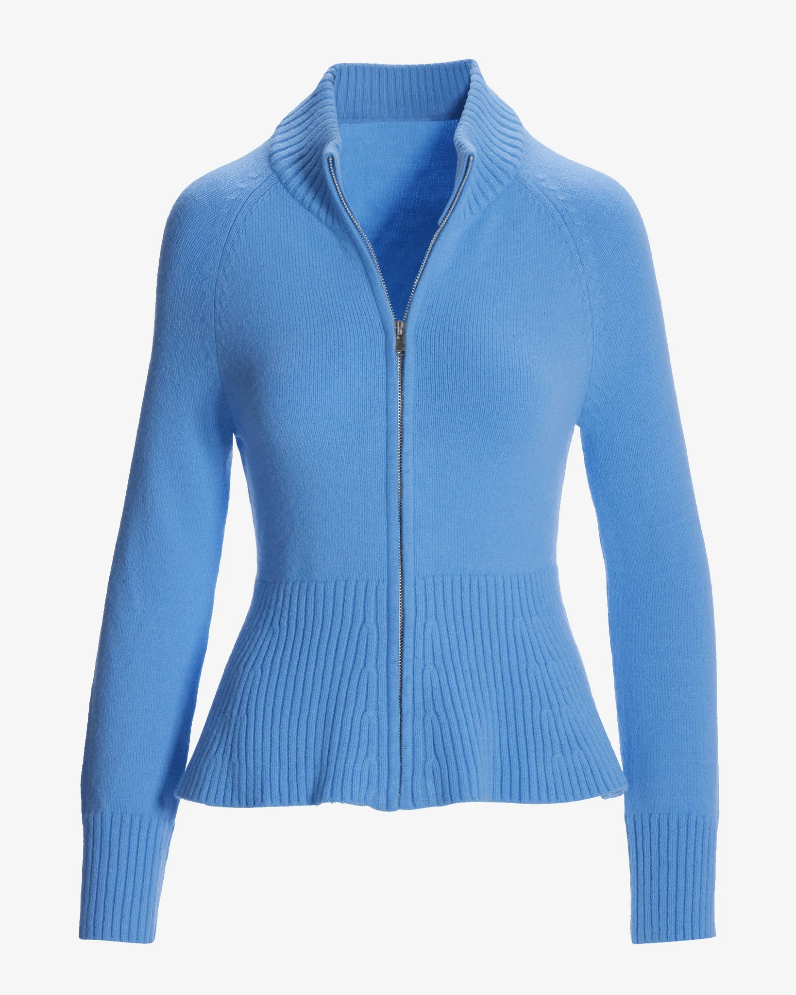 Rib Peplum Full Zip Cardigan Clear Blue Sky - Mycitystee
