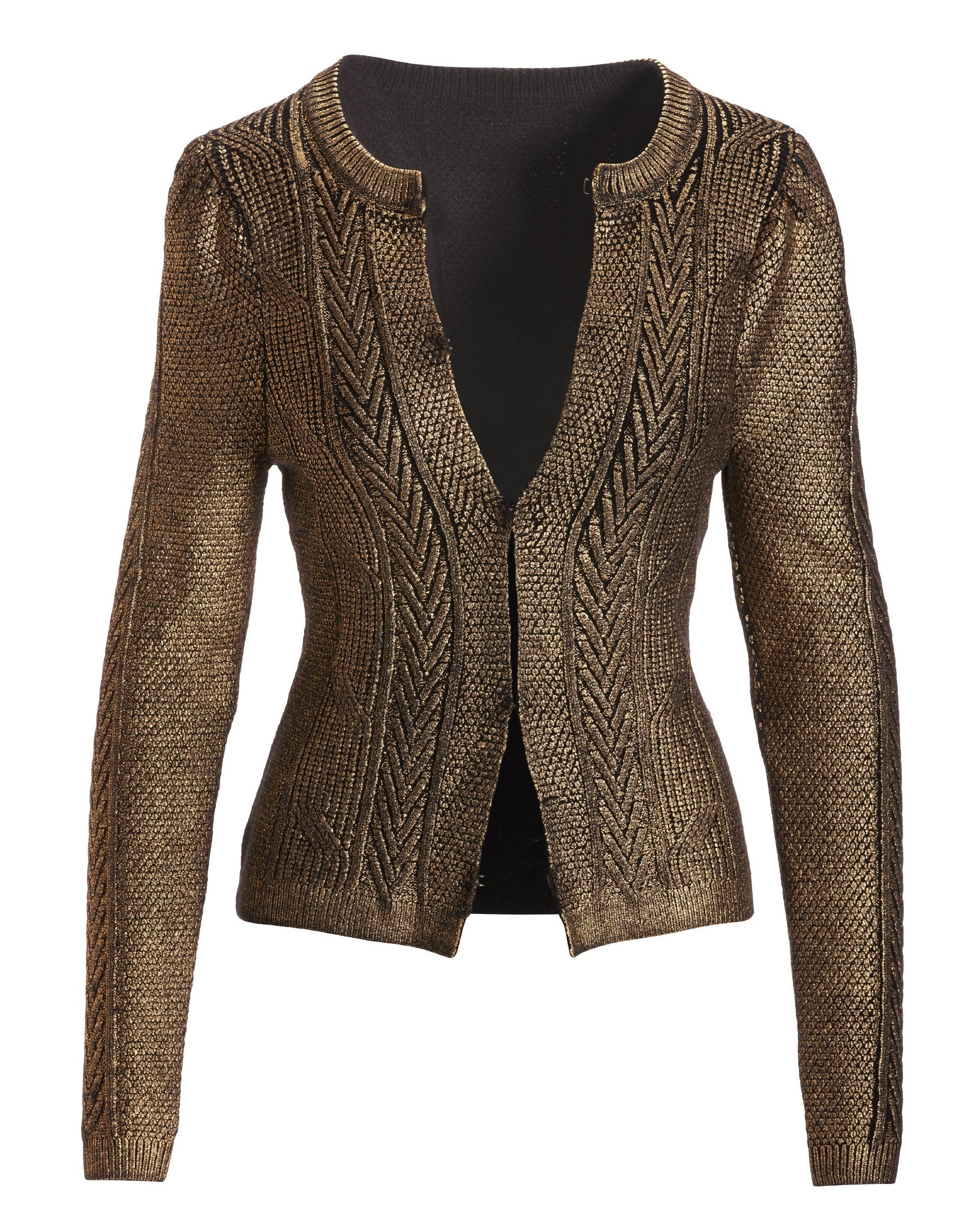 Metallic Foil Cable Cardigan Black/Gold - Mycitystee