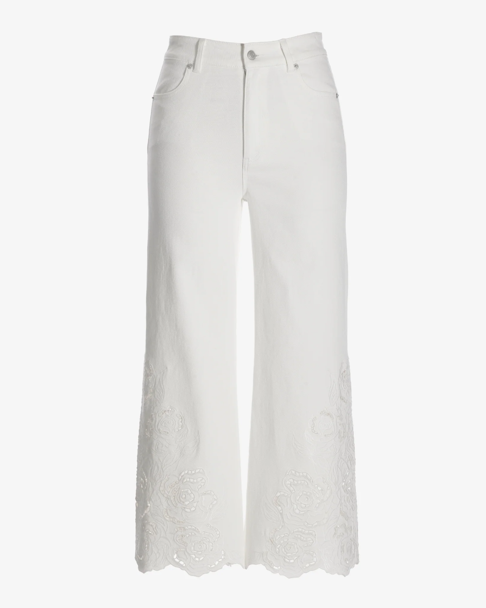 Malibu Embroidered Floral Wide Leg Crop Jean White - Mycitystee