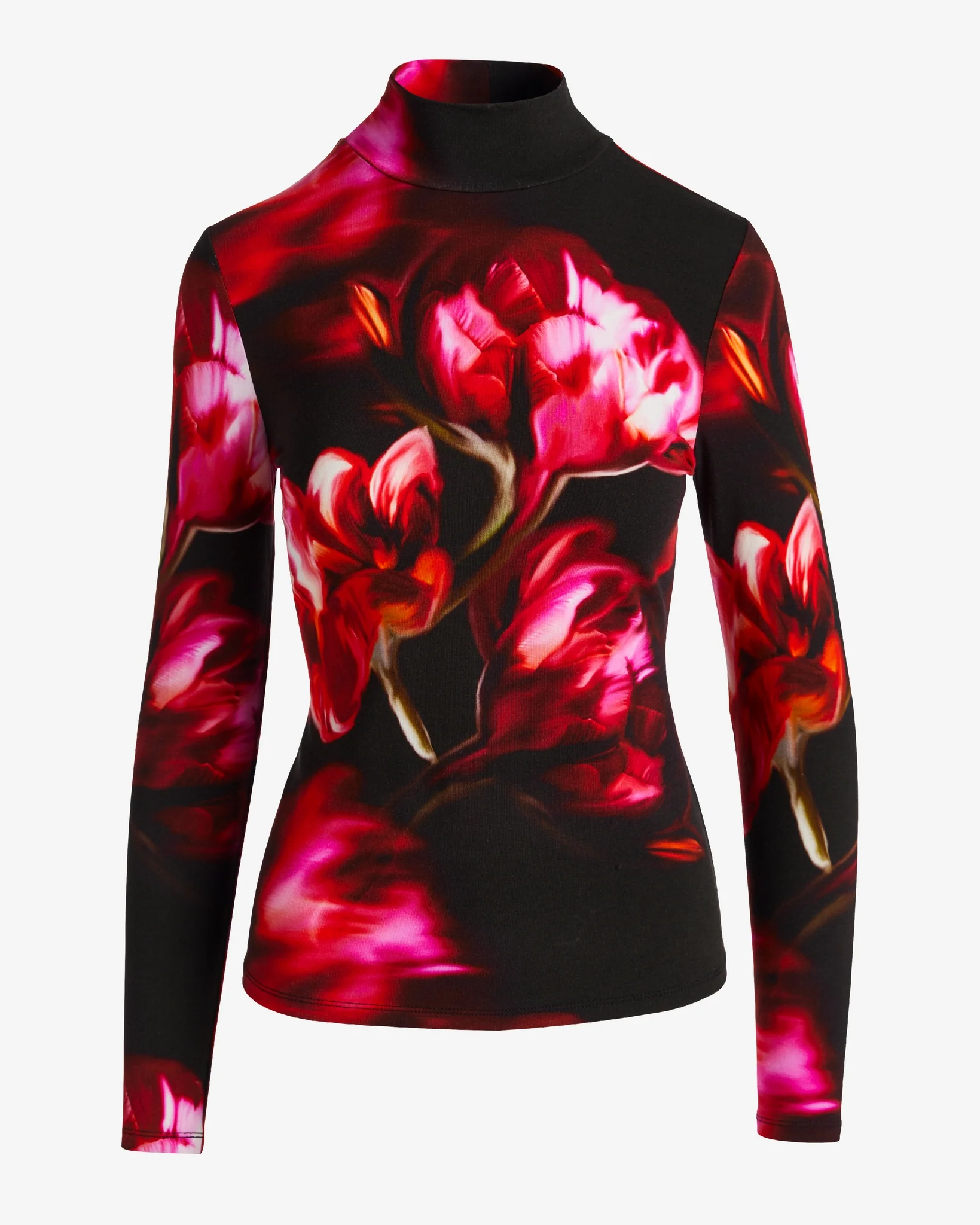 Long Sleeve Printed Turtleneck Tulip Blooms - Mycitystee