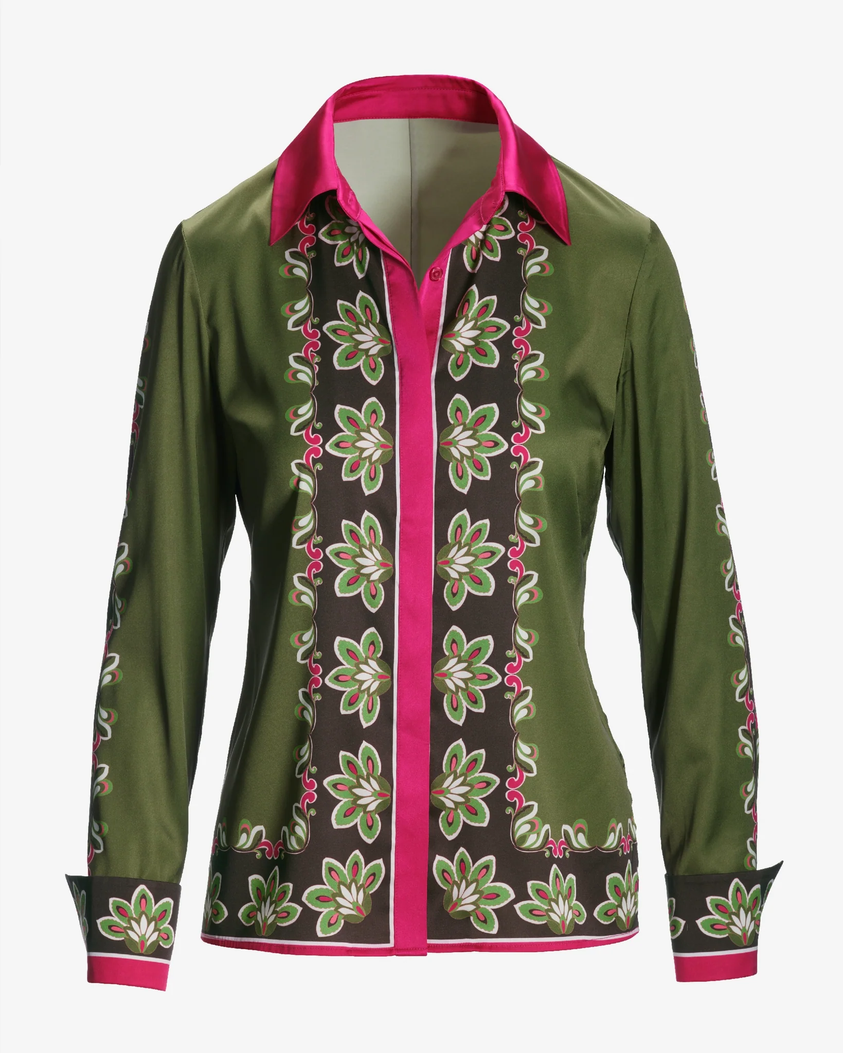 London Print Sophia Charmeuse Blouse Olive Green - Mycitystee