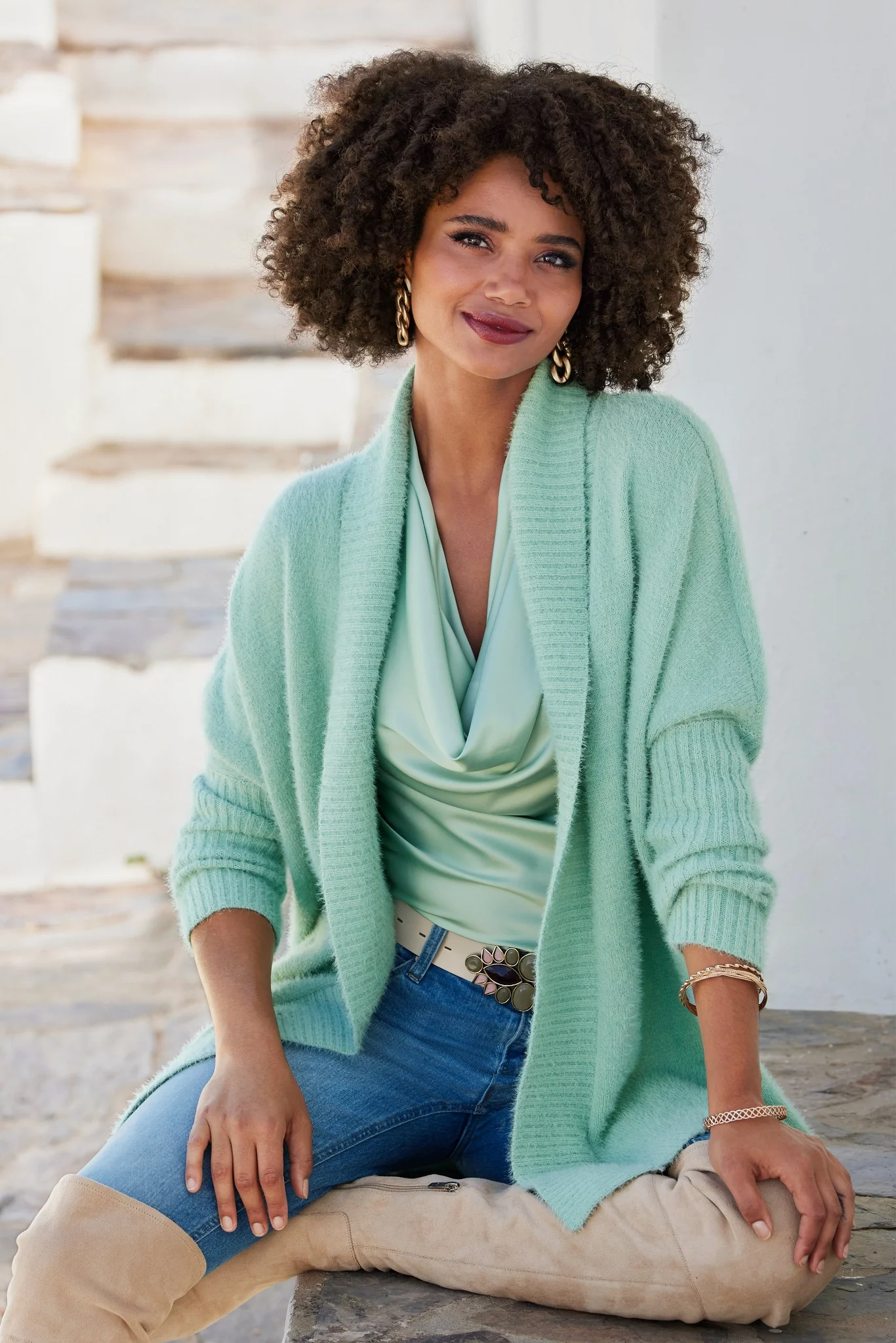 Plush Relaxed Cardigan Sage - Mycitystee