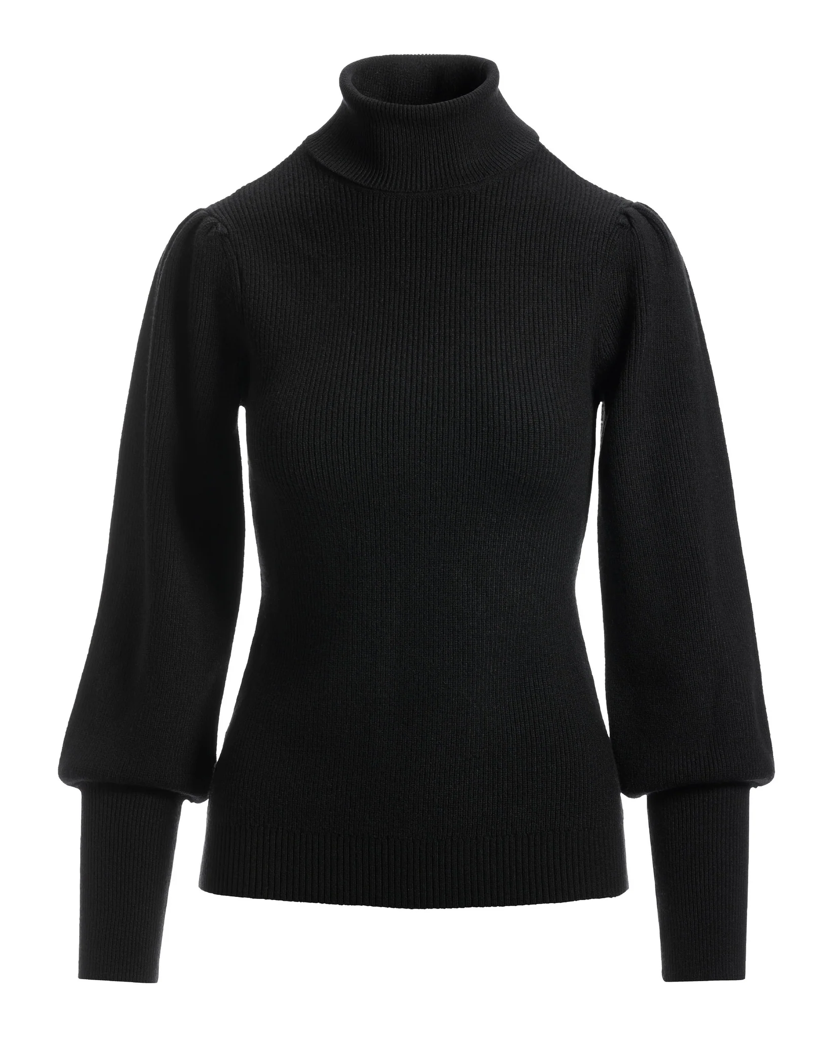 Puff Sleeve Turtleneck Sweater Black - Mycitystee