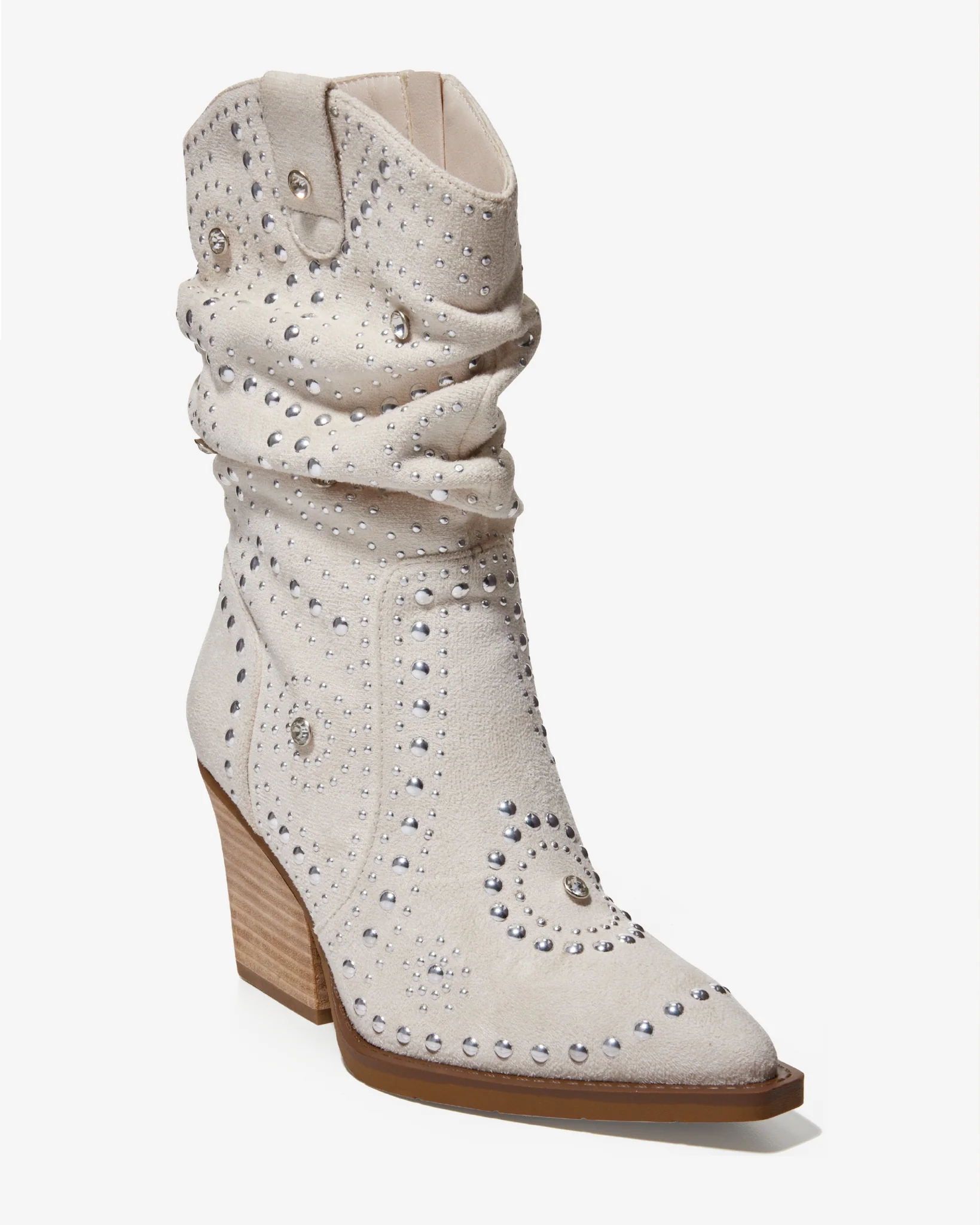 Slouchy Embellished Western Boot Bone - Mycitystee