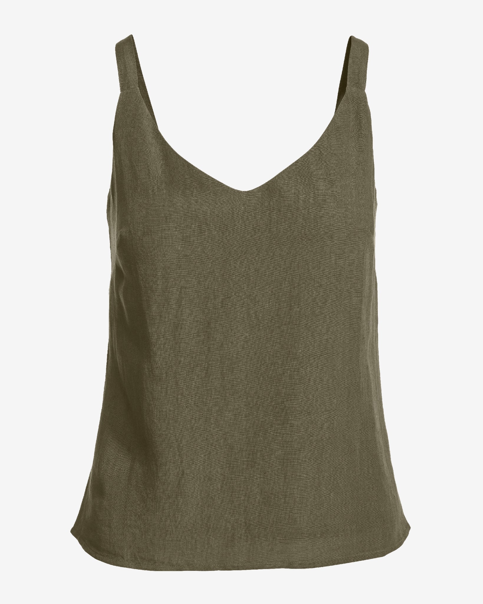 V Neck Linen Tank Top Olive Night - Mycitystee